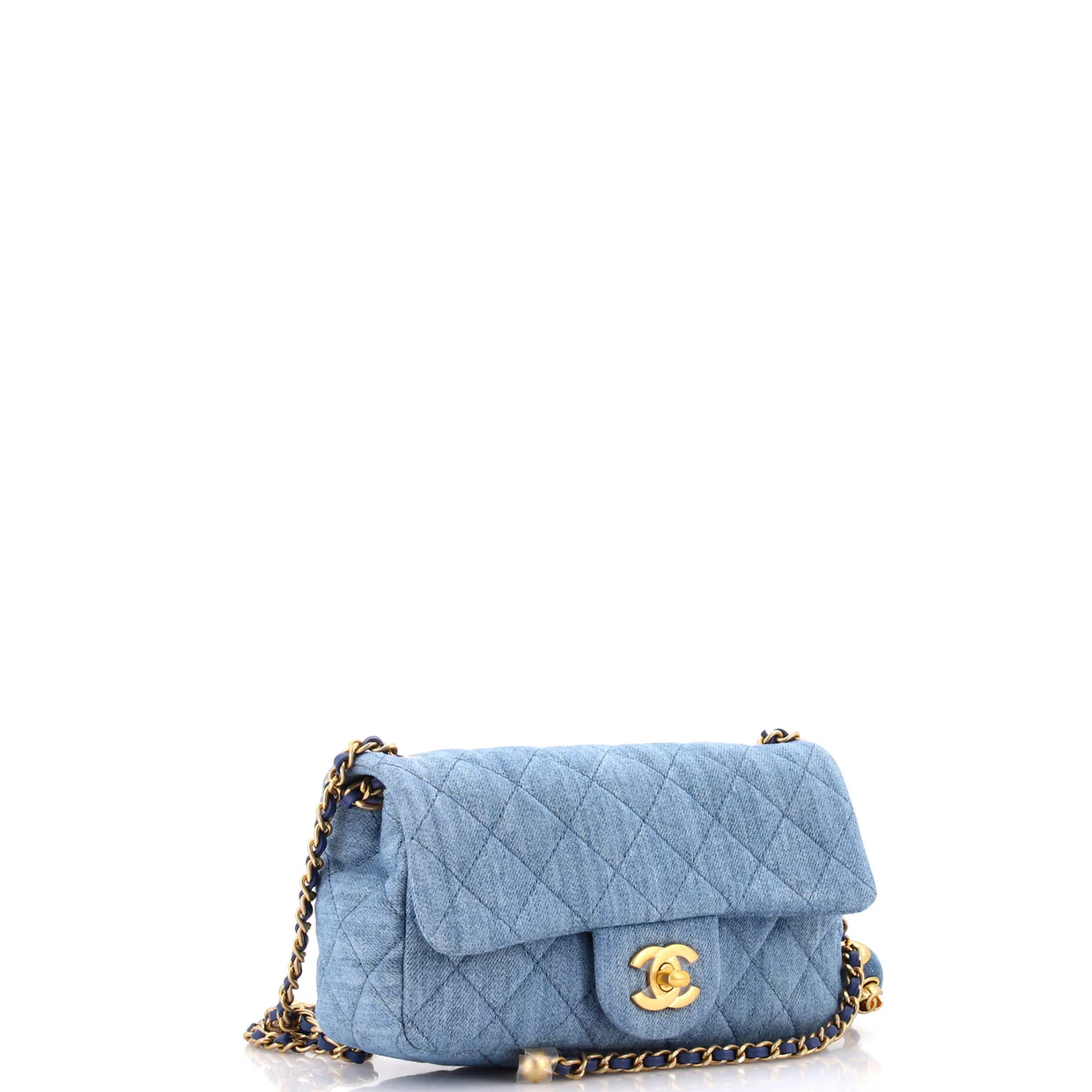 Pearl Crush Flap Bag Quilted Denim Mini - Deep Luxury