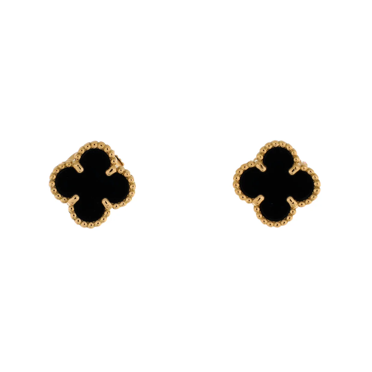 Sweet Alhambra Stud Earrings 18K Yellow Gold and Onyx - Deep Luxury