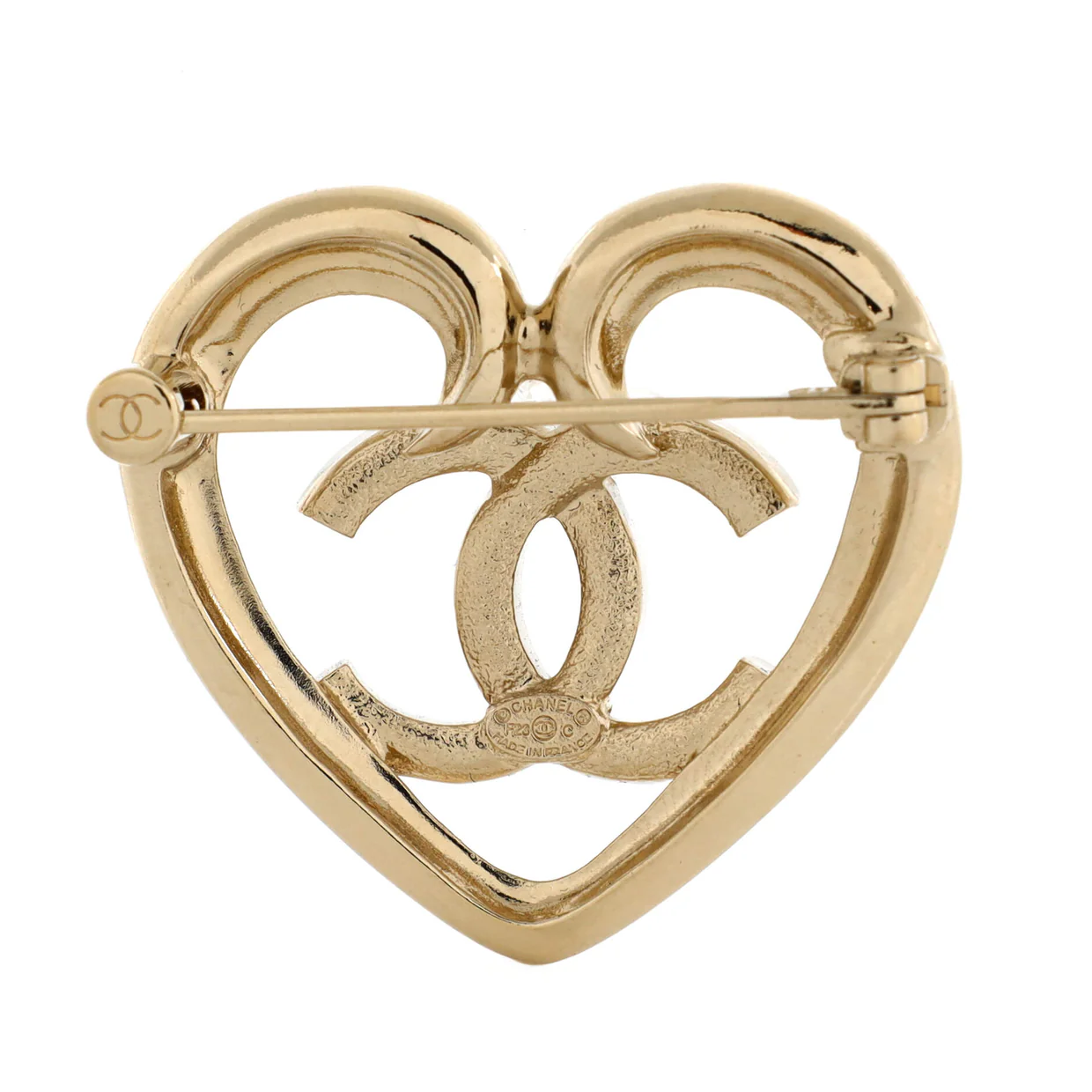 CC Heart Cut-Out Brooch Metal with Crystals - Deep Luxury