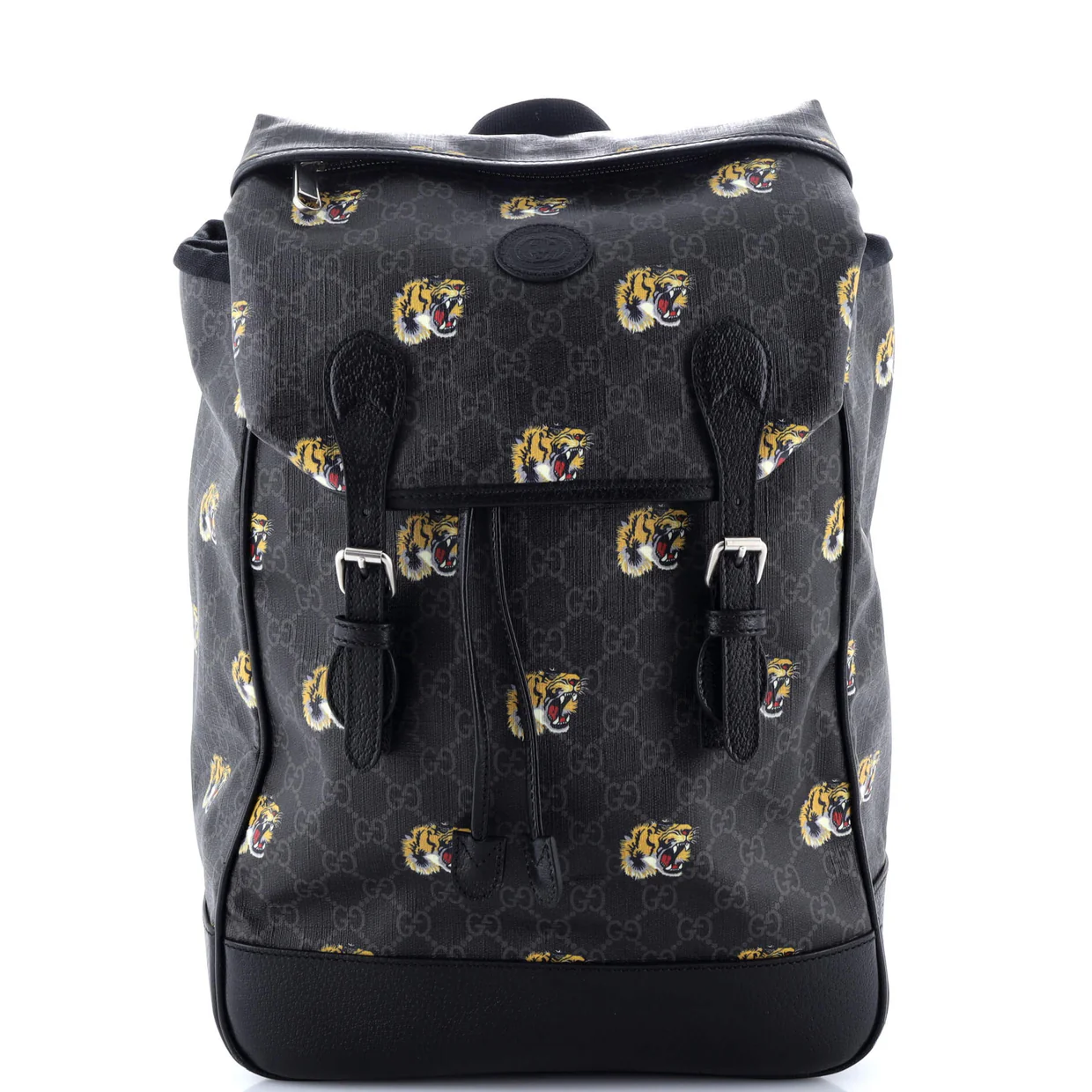Interlocking G Patch Drawstring Flap Backpack Printed GG Coated Canvas Medium - Deep Luxury