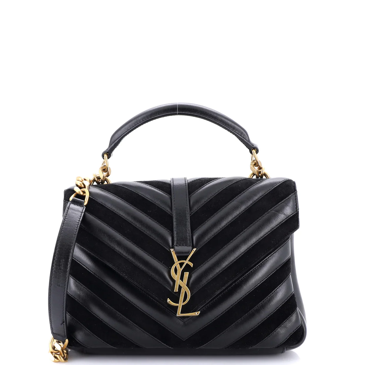 Classic Monogram College Bag Matelasse Chevron Leather and Suede Medium - Deep Luxury