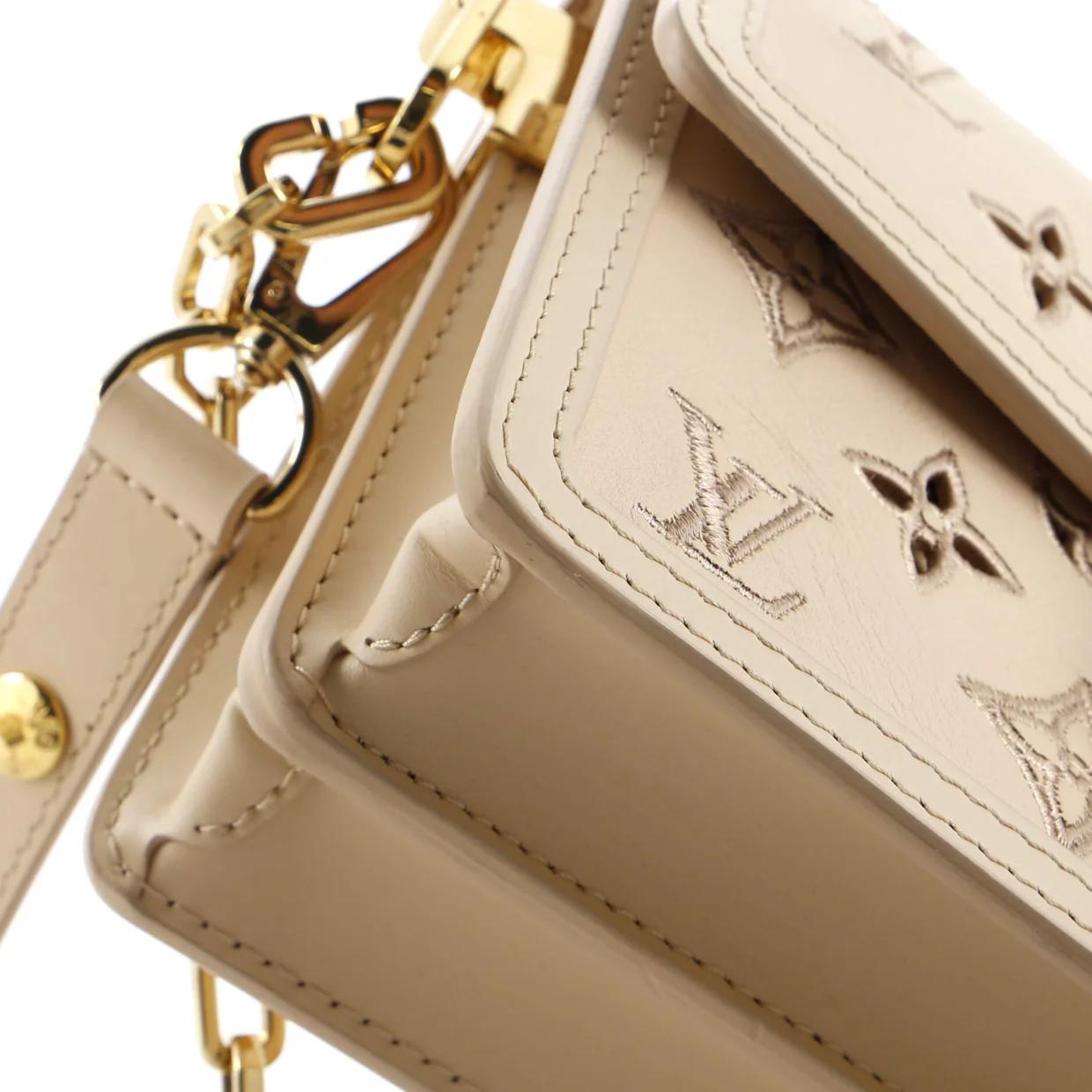 Dauphine Shoulder Bag Monogram Cutout Broderie Leather East West - Deep Luxury