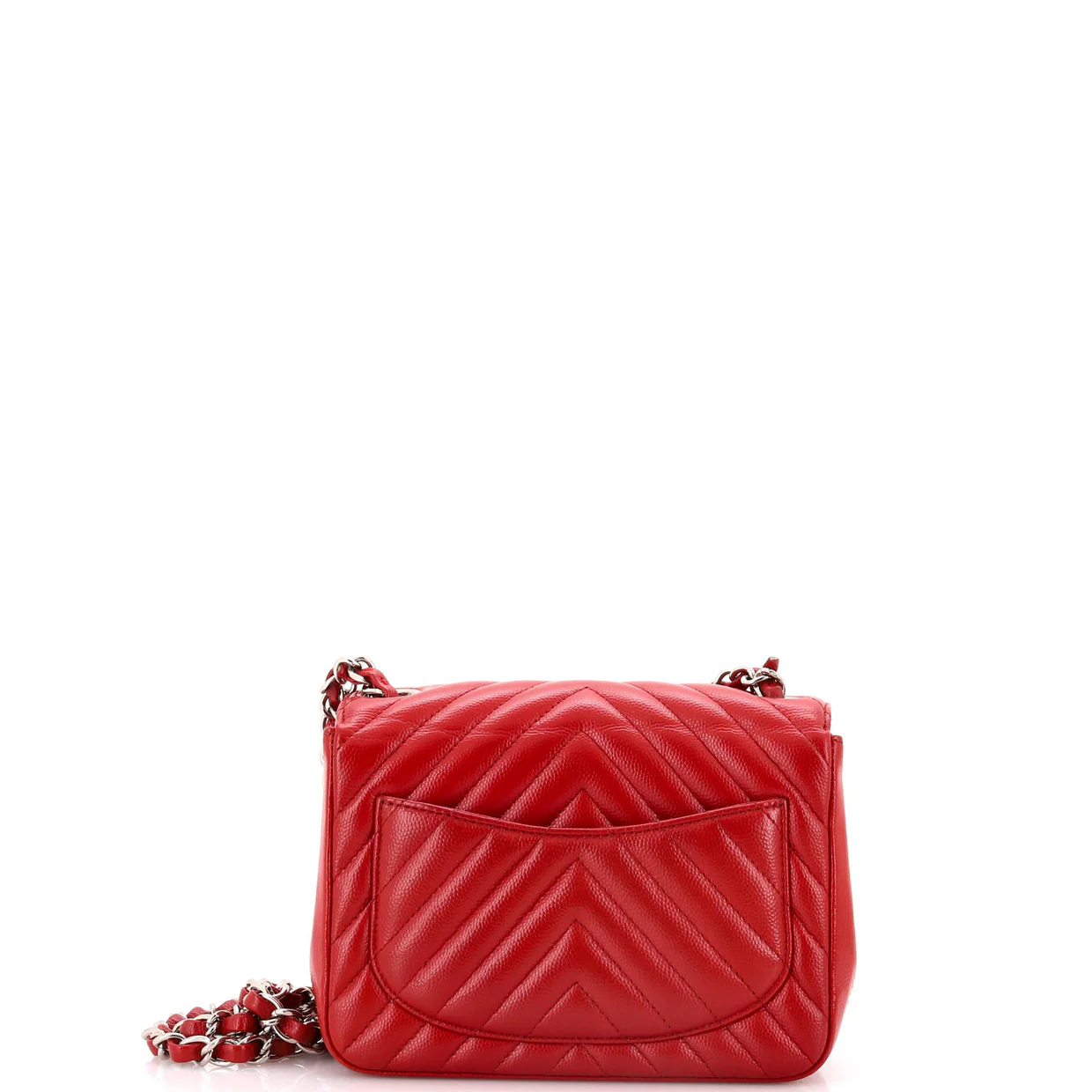 Square Classic Single Flap Bag Chevron Caviar Mini - Deep Luxury