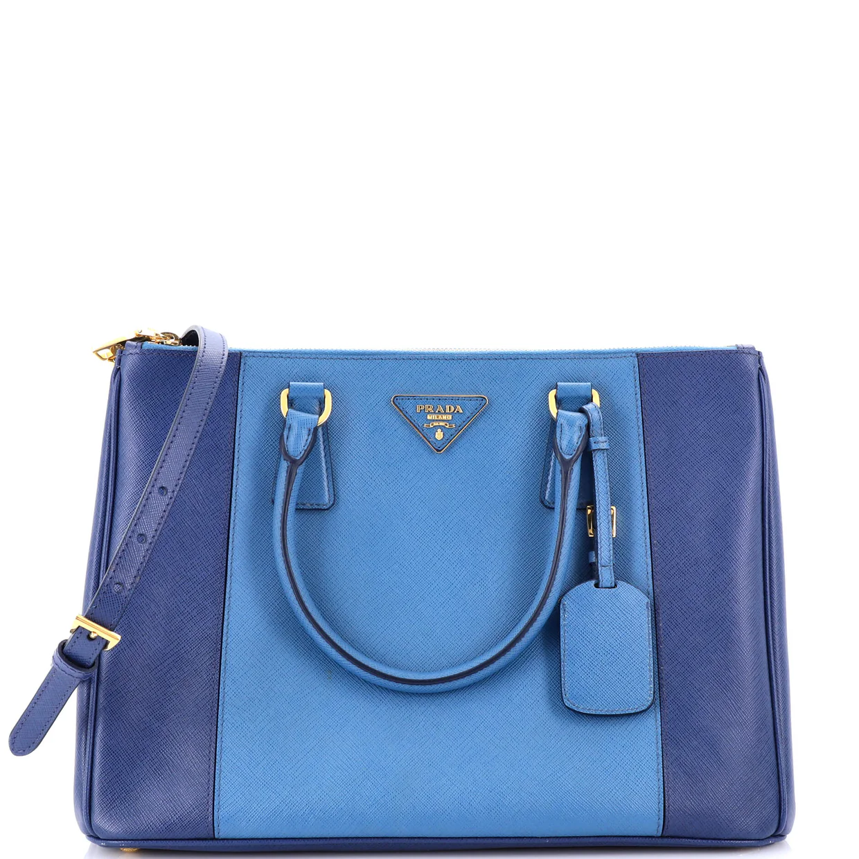 Bicolor Double Zip Lux Tote Saffiano Leather Medium - Deep Luxury