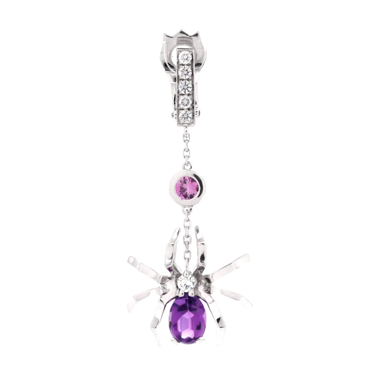 Attrape Moi Si Tu M'Aimes Drop Earrings 18k White Gold with Diamonds, Amethyst and Sapphire - Deep Luxury