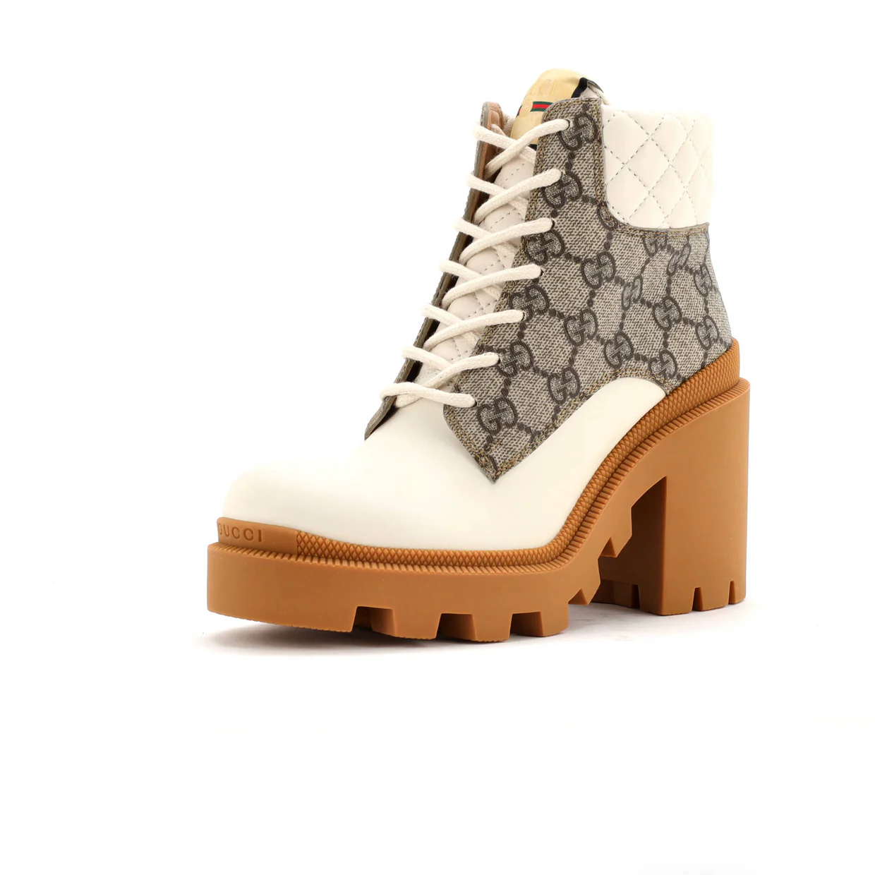 Women's Lace Up Heeled Ankle Boots GG Coated Canvas with Quilted Leather - Deep Luxury