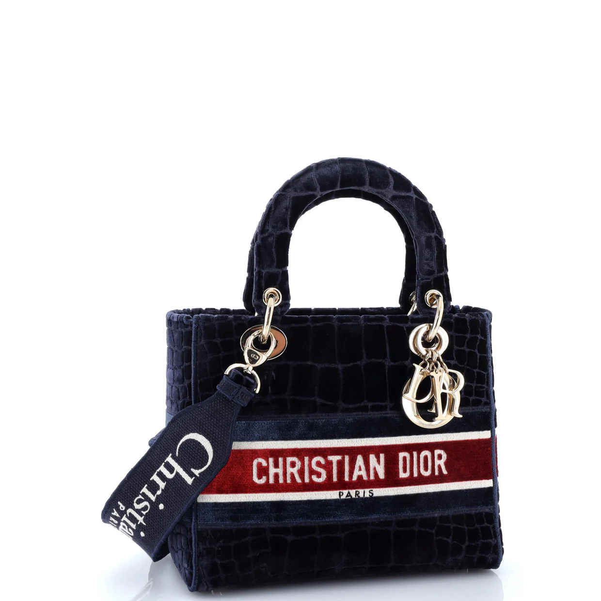 Lady D-Lite Bag Cannage Embroidered Velvet Medium - Deep Luxury