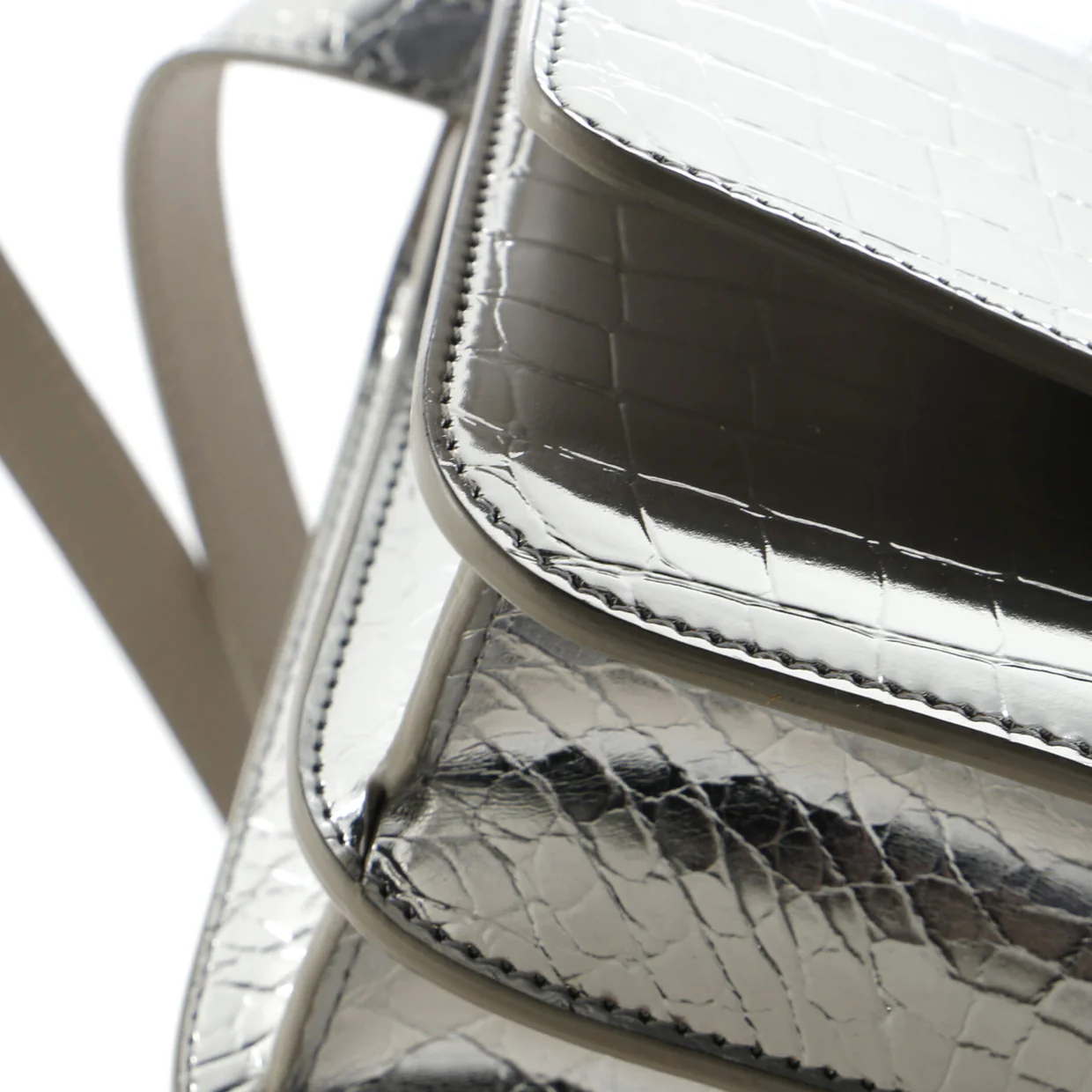 TB Flap Bag Embossed Metallic Leather Small - Deep Luxury