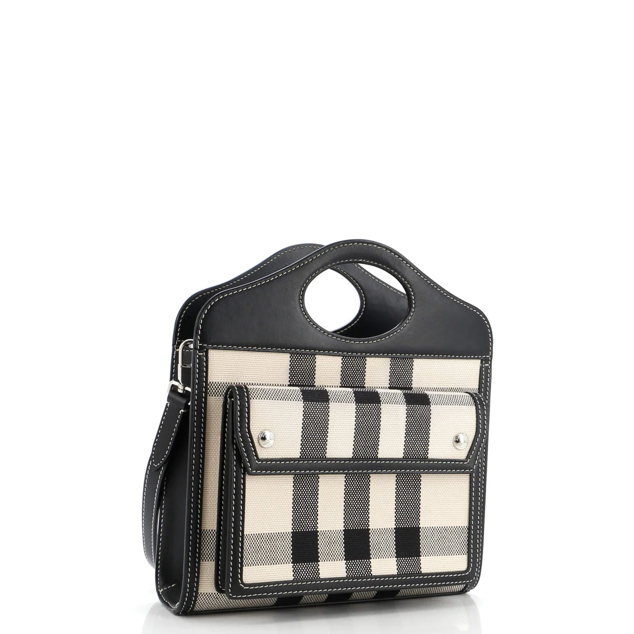 Pocket Tote Check Canvas with Leather Mini - Deep Luxury