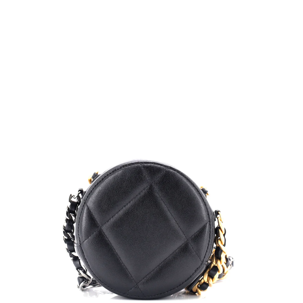 19 Round Clutch with Chain Quilted Leather - Deep Luxury