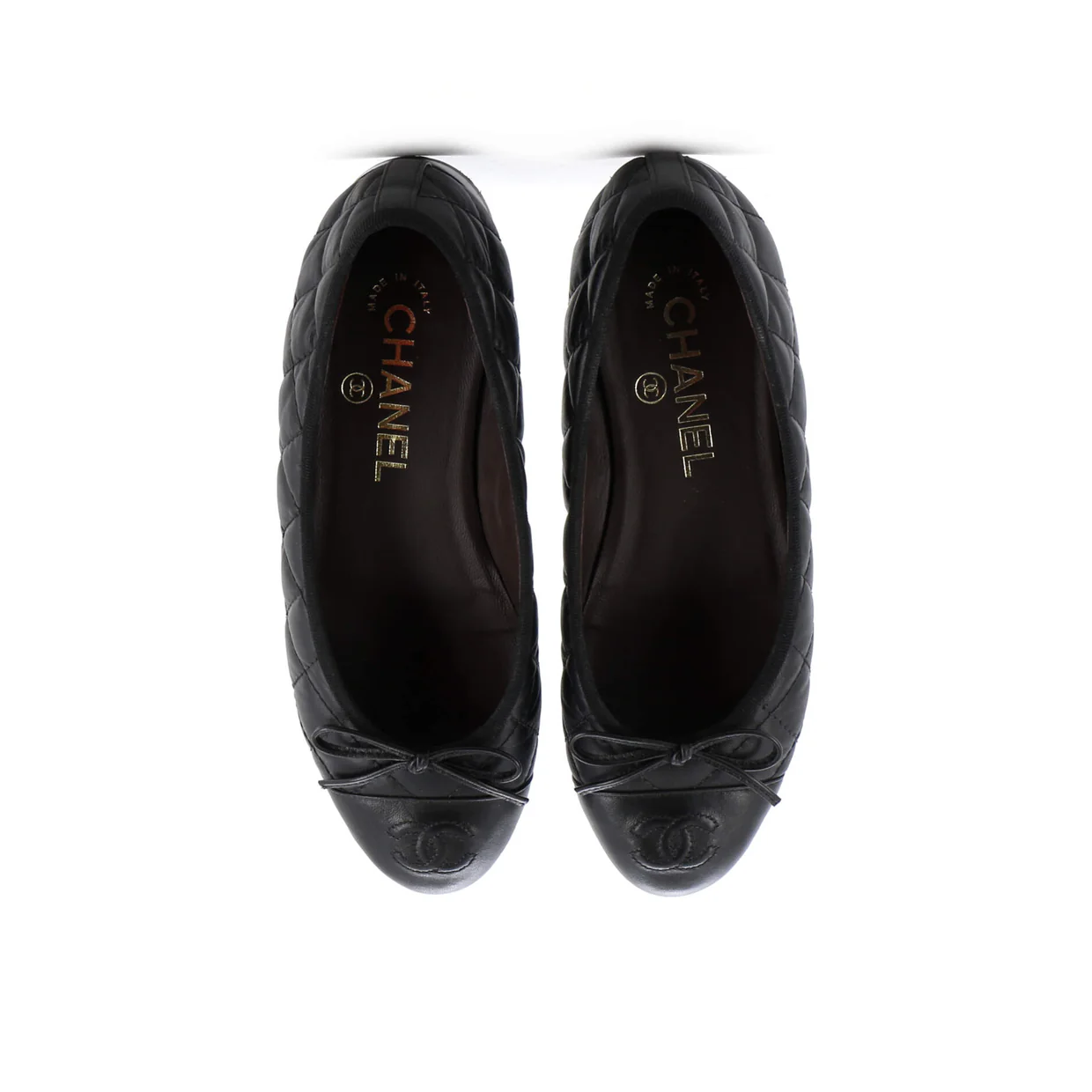 Women's CC Cap Toe Bow Ballerina Flats Quilted Leather - Deep Luxury