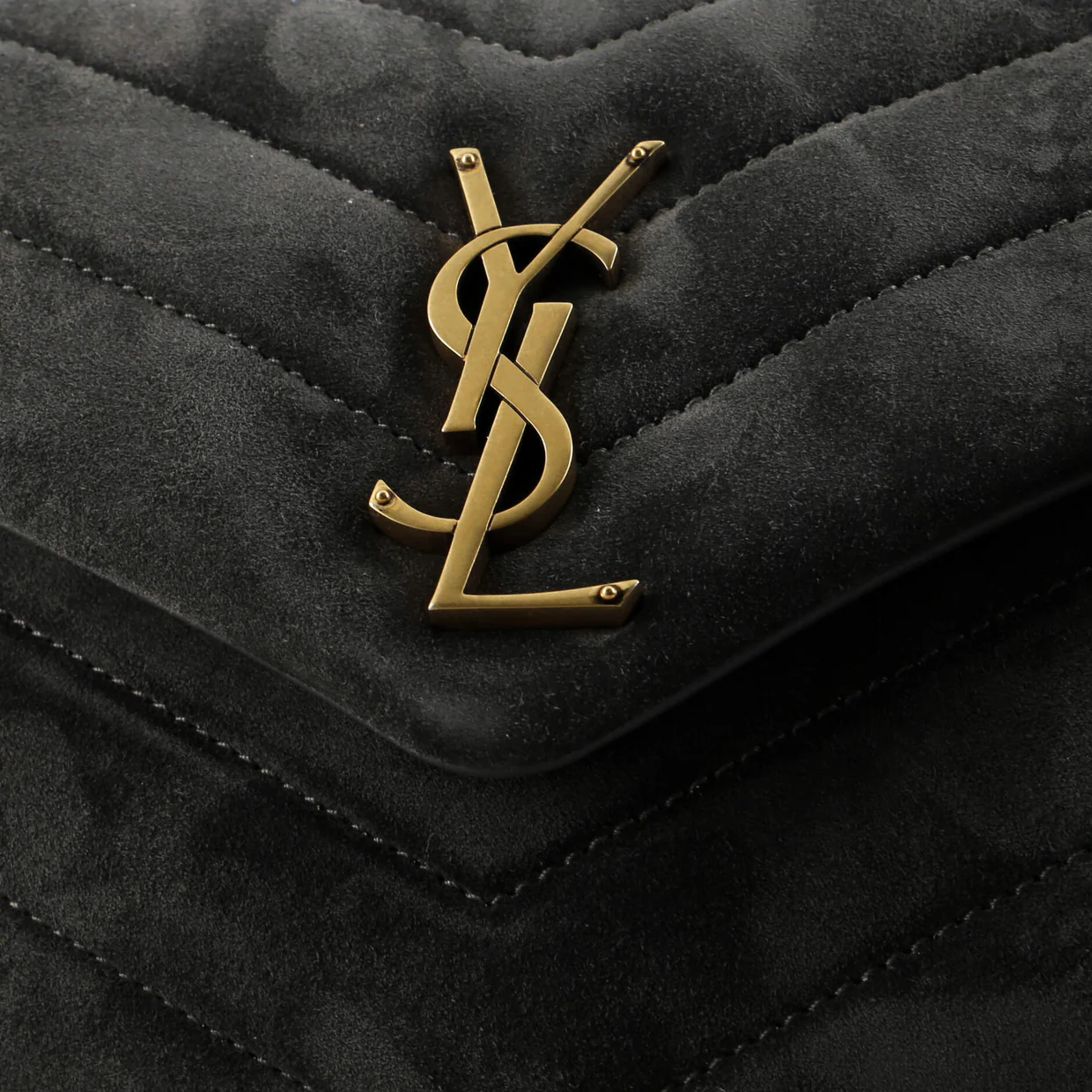 Loulou Shoulder Bag Matelasse Chevron Suede Small - Deep Luxury