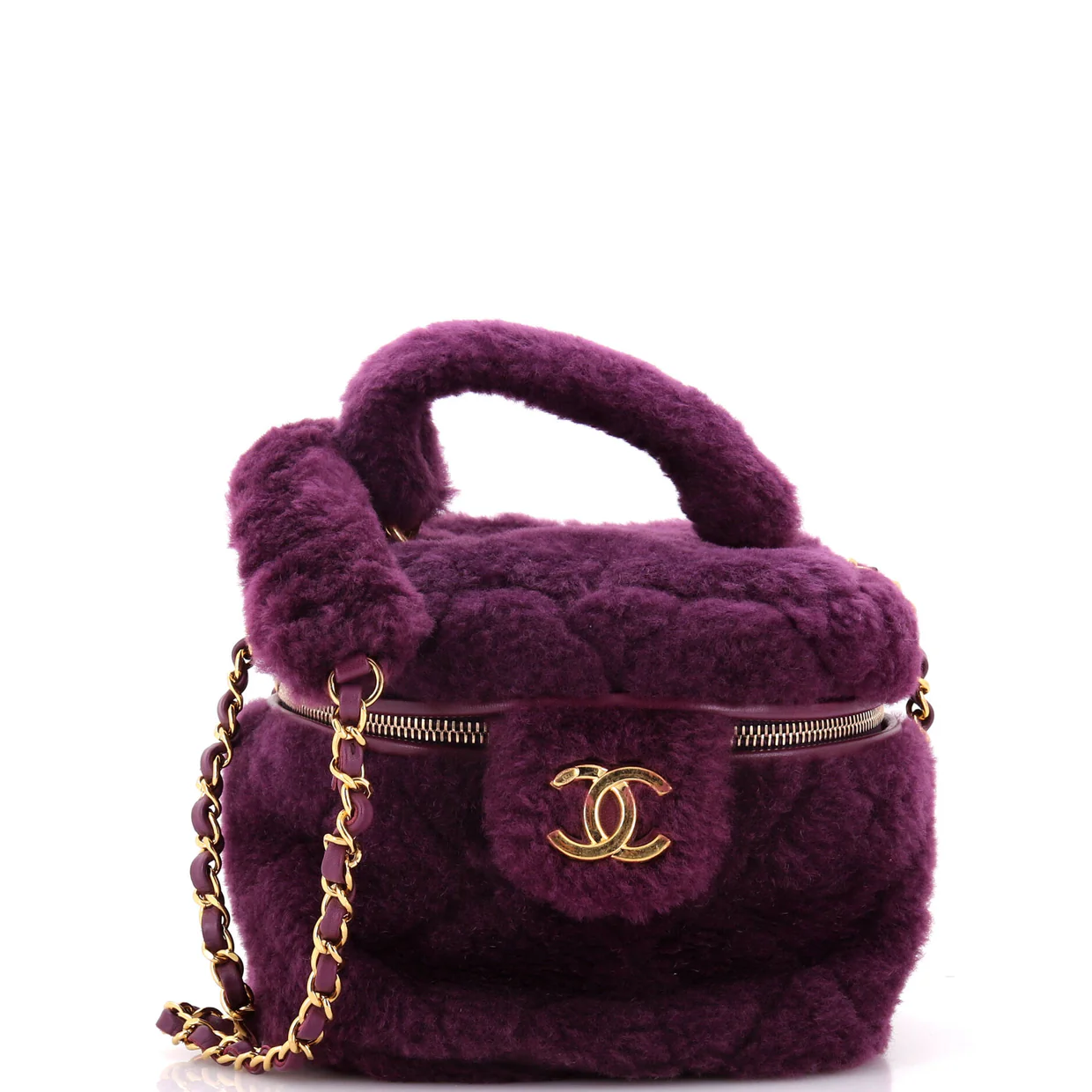 Coconing Top Handle Vanity Case with Chain Quilted Shearling Small - Deep Luxury