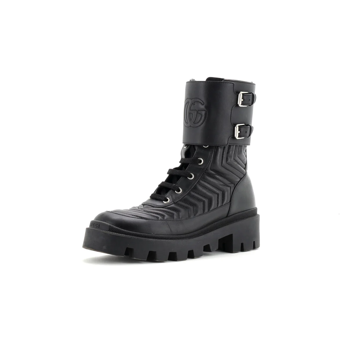 Women's GG Marmont Platform Combat Boots Matelasse Leather - Deep Luxury