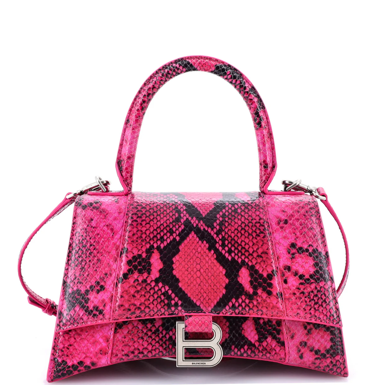 Hourglass Top Handle Bag Python Embossed Leather Small - Deep Luxury