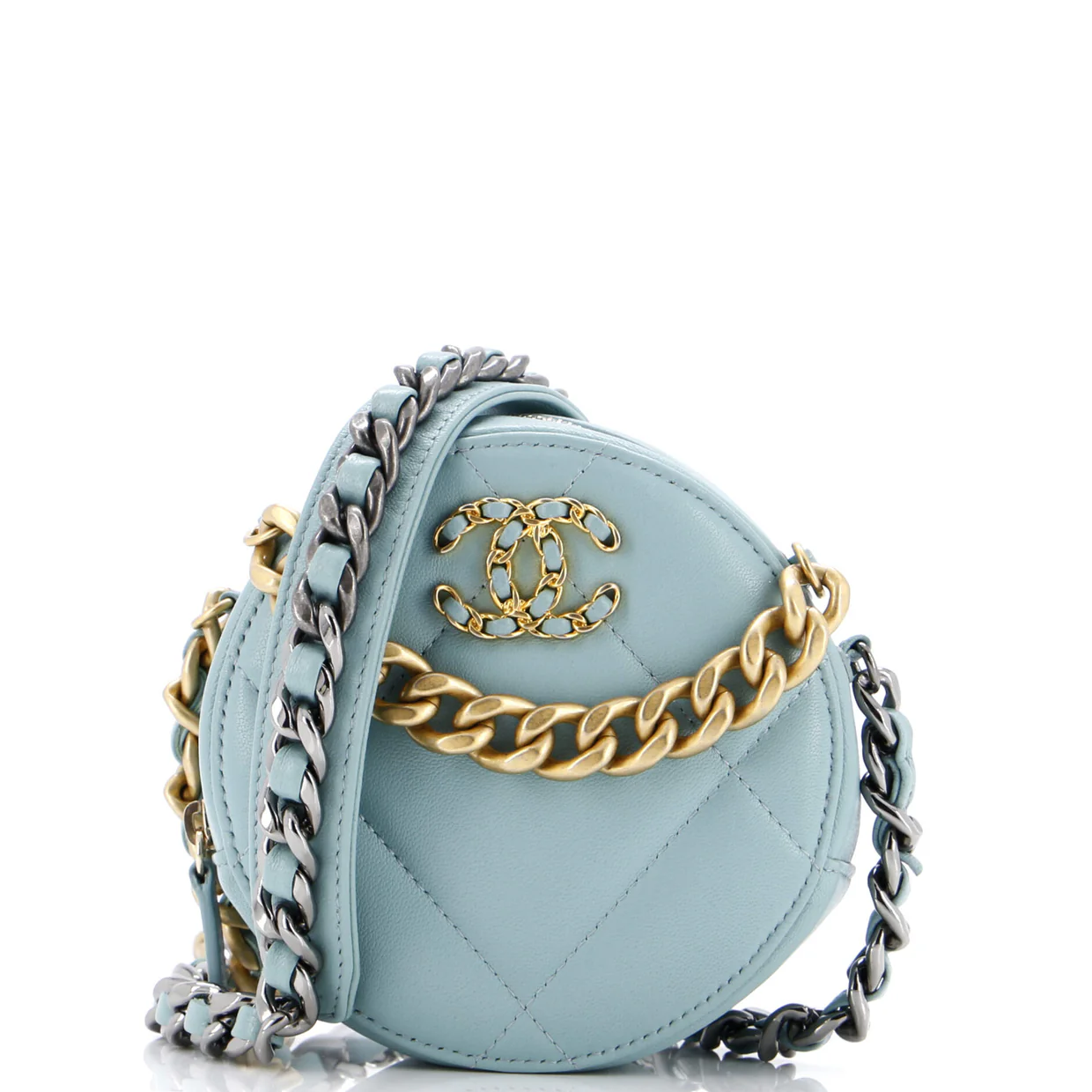 19 Round Clutch with Chain Quilted Leather - Deep Luxury