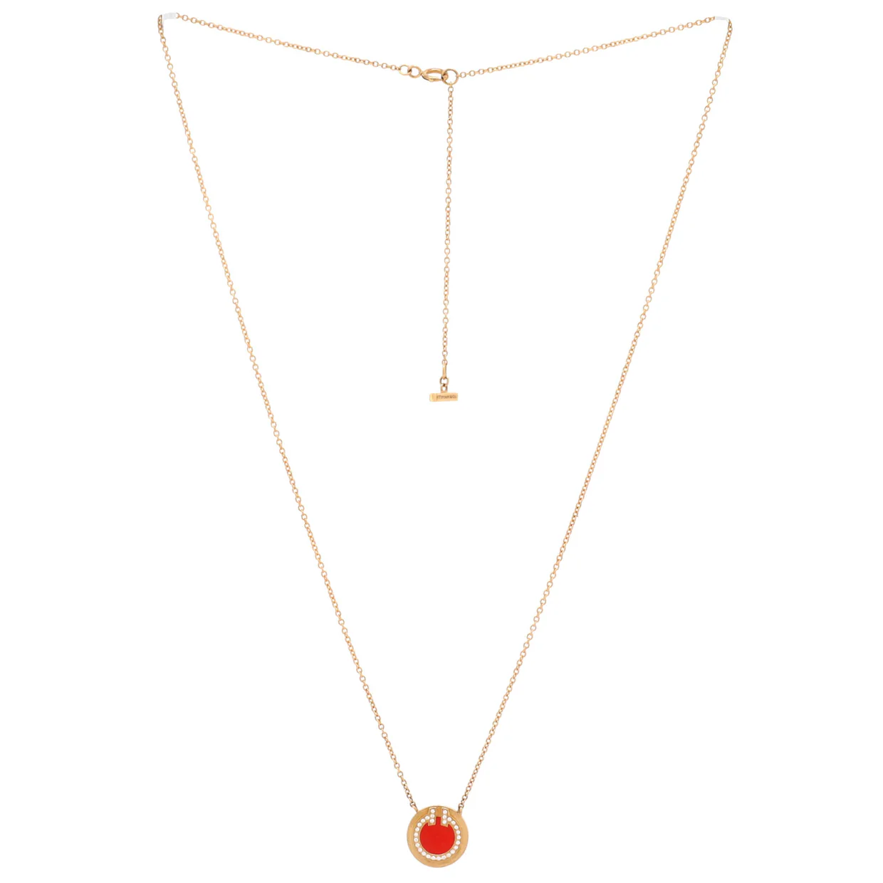 T Circle Pendant Necklace 18K Yellow Gold with Carnelian and Diamonds Small - Deep Luxury