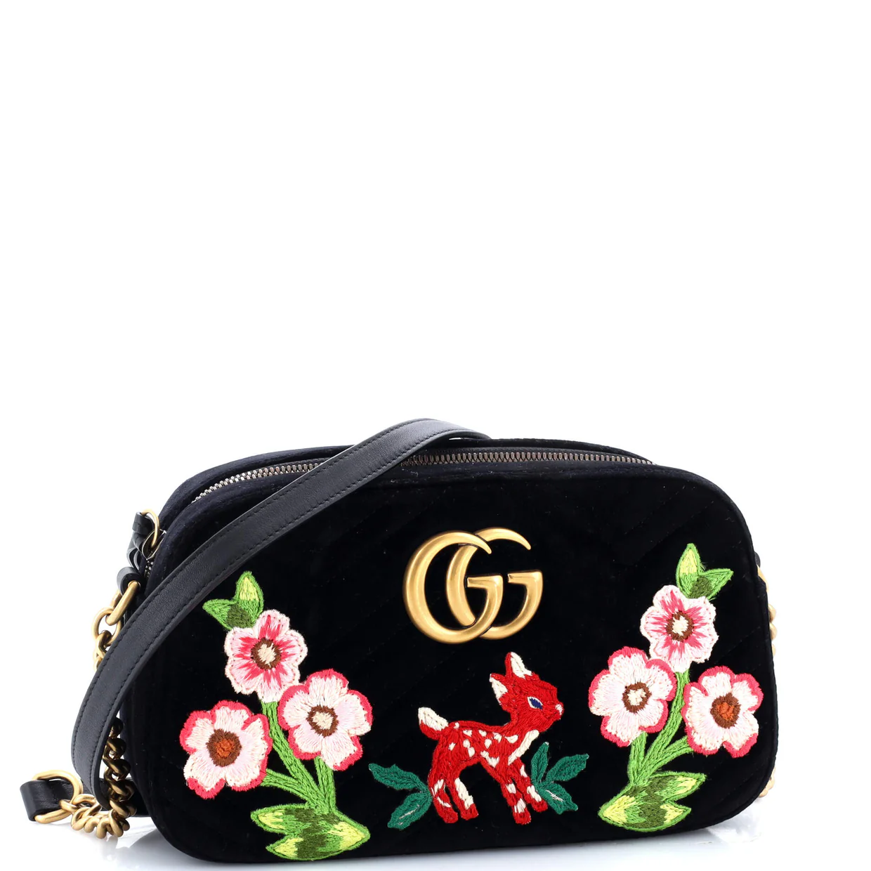 GG Marmont Camera Bag Embroidered Matelasse Velvet Small - Deep Luxury