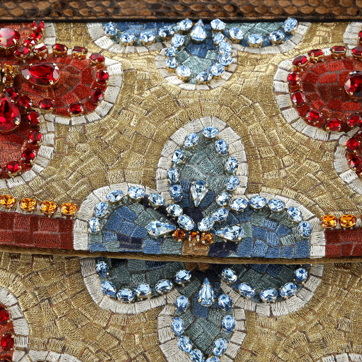 Miss Sicily Bag Crystal Embellished Embroidered Lurex with Python Medium - Deep Luxury