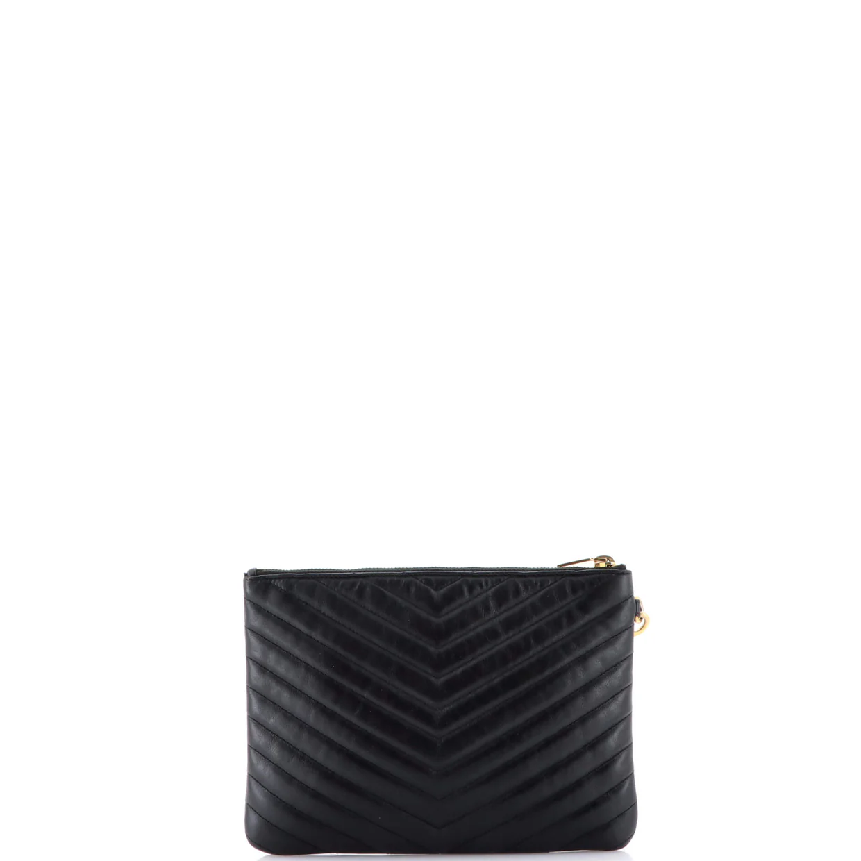 Classic Monogram Wristlet Pouch Matelasse Chevron Leather Small - Deep Luxury
