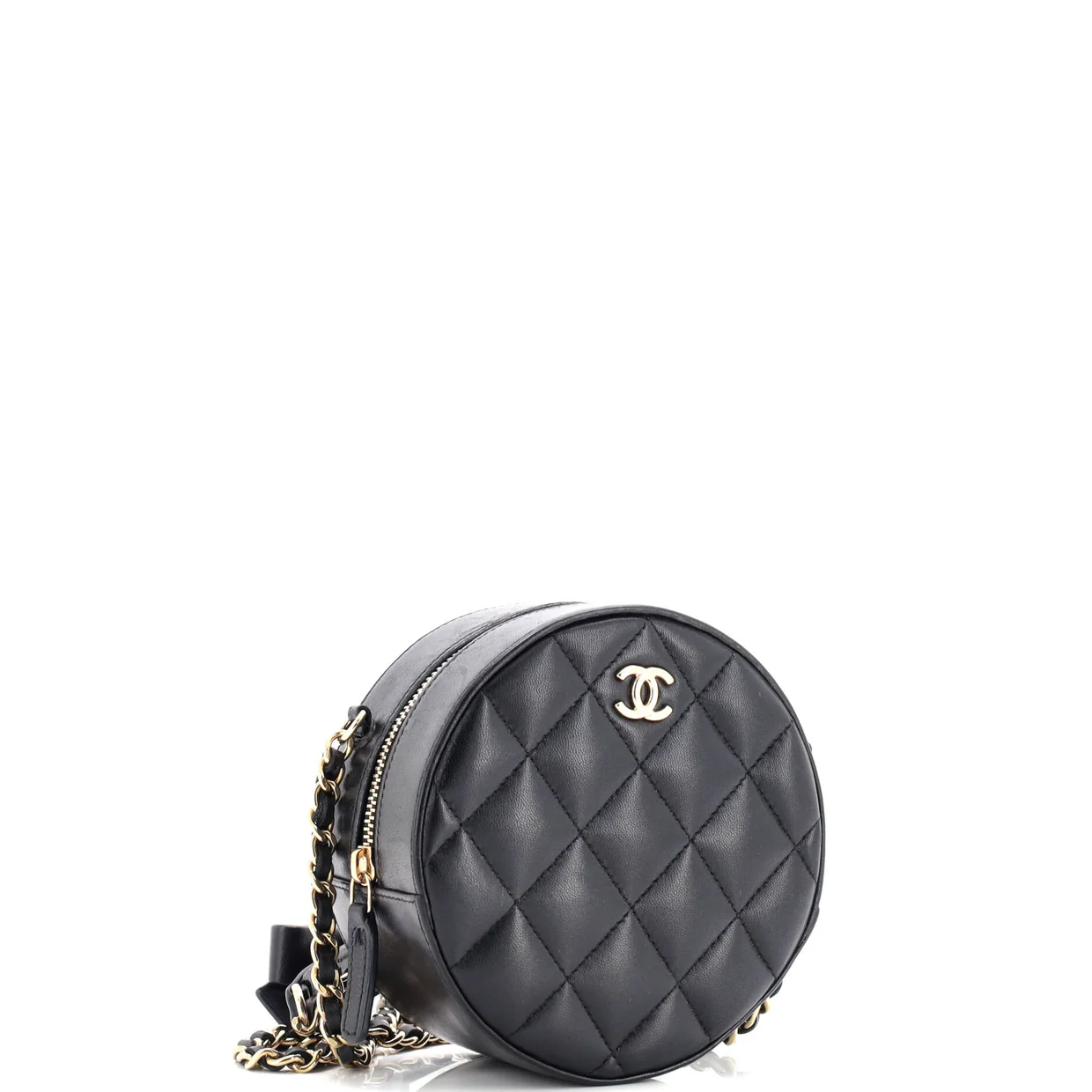 Bow Strap Round Clutch with Chain Quilted Lambskin - Deep Luxury