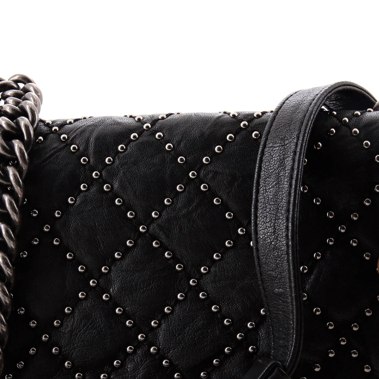 Boy Flap Bag Studded Quilted Distressed Calfskin Old Medium - Deep Luxury