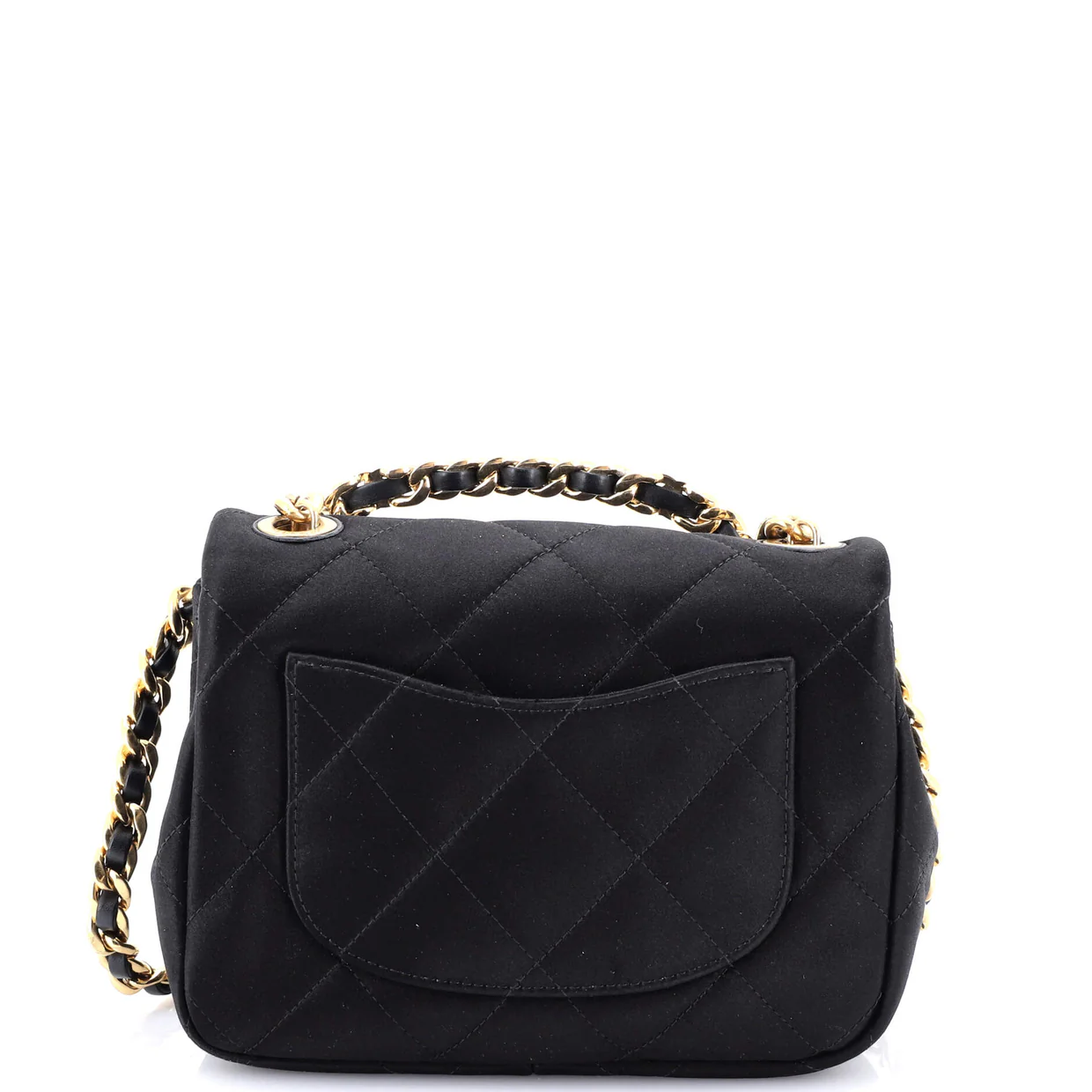 Oval Logo Chain Handle Flap Bag Quilted Satin with Crystals Mini - Deep Luxury