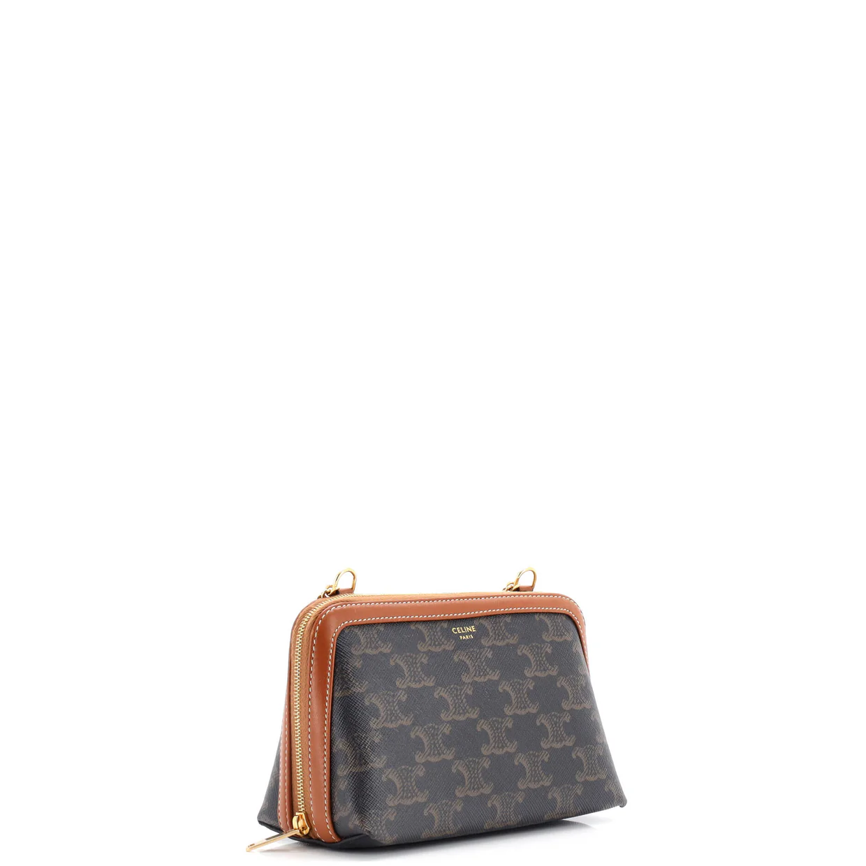 Zip Around Chain Clutch Triomphe Coated Canvas - Deep Luxury