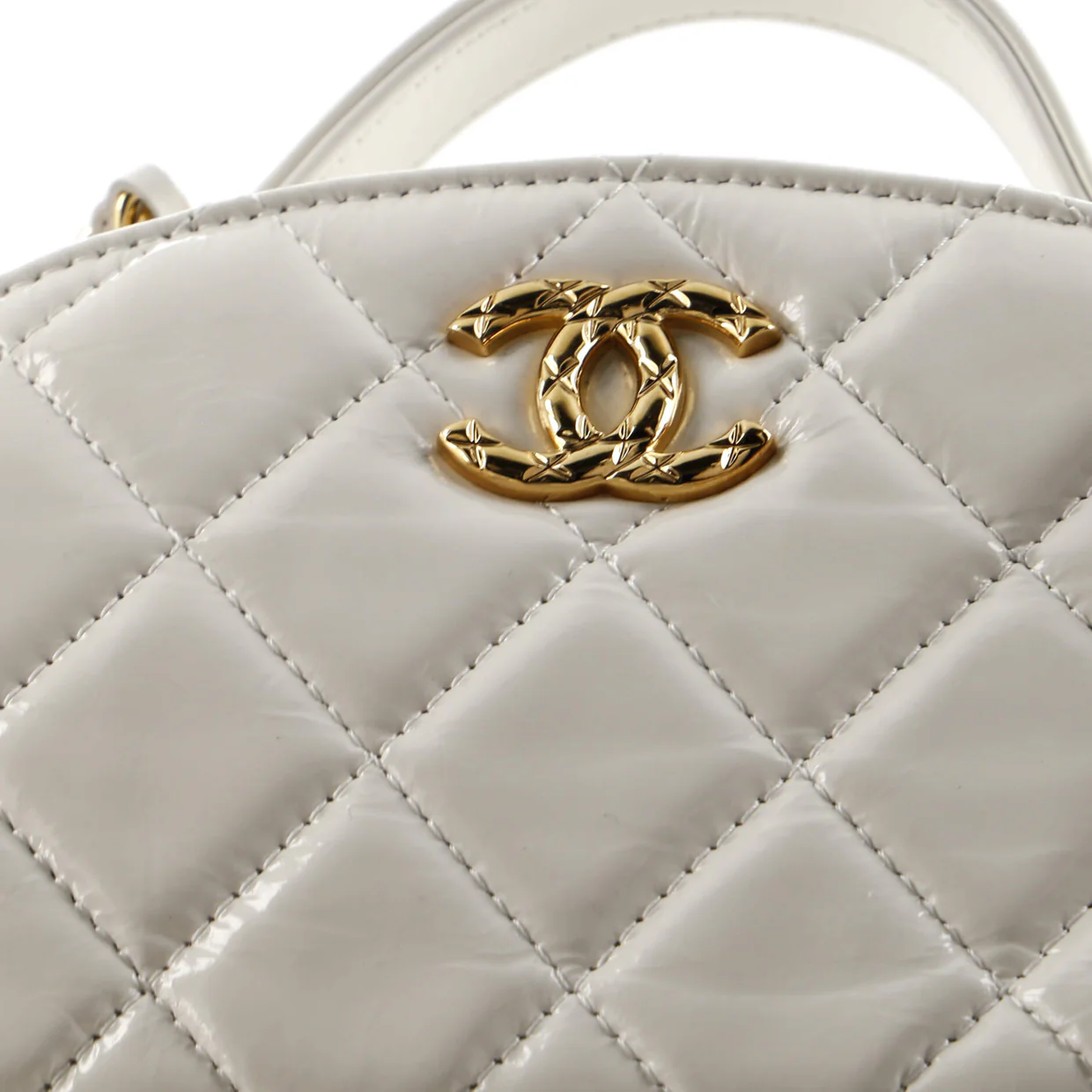 Double Zip Top Handle Vanity Case with Chain Quilted Shiny Calfskin - Deep Luxury