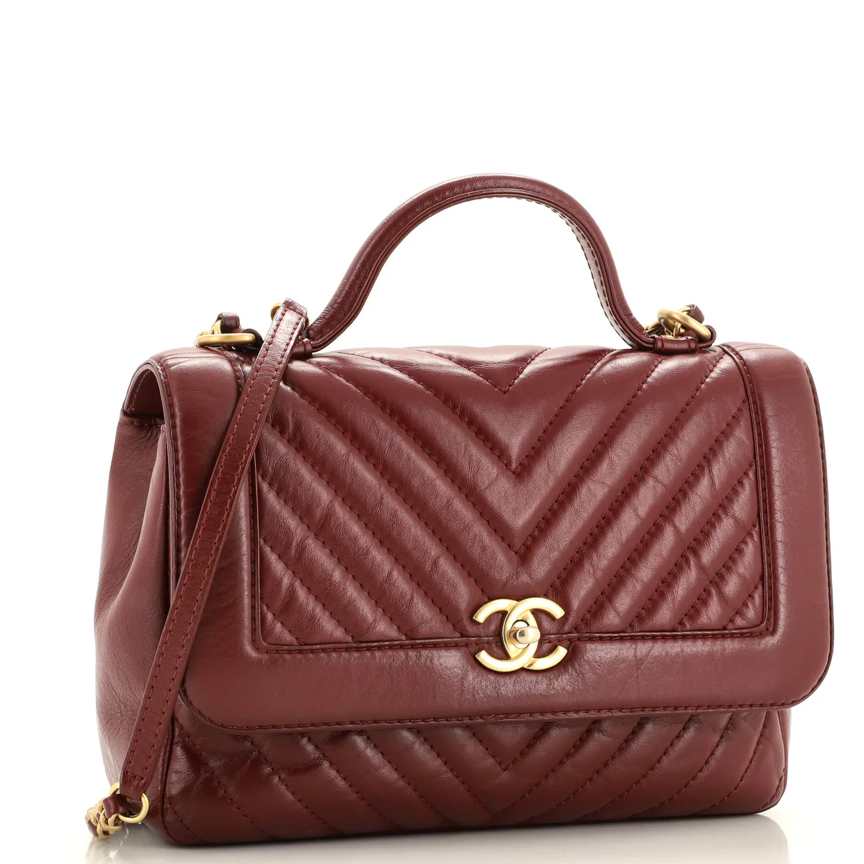 Top Handle Flap Bag Chevron Calfskin Medium - Deep Luxury
