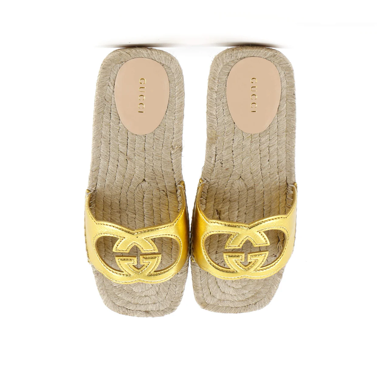 Women's Interlocking G Cut-Out Espadrille Slide Sandals Leather - Deep Luxury