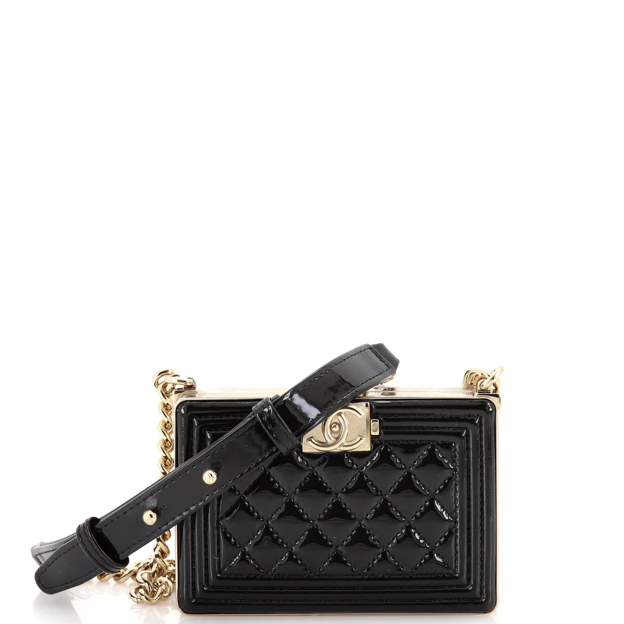 Boy Chain Box Minaudiere Quilted Patent - Deep Luxury