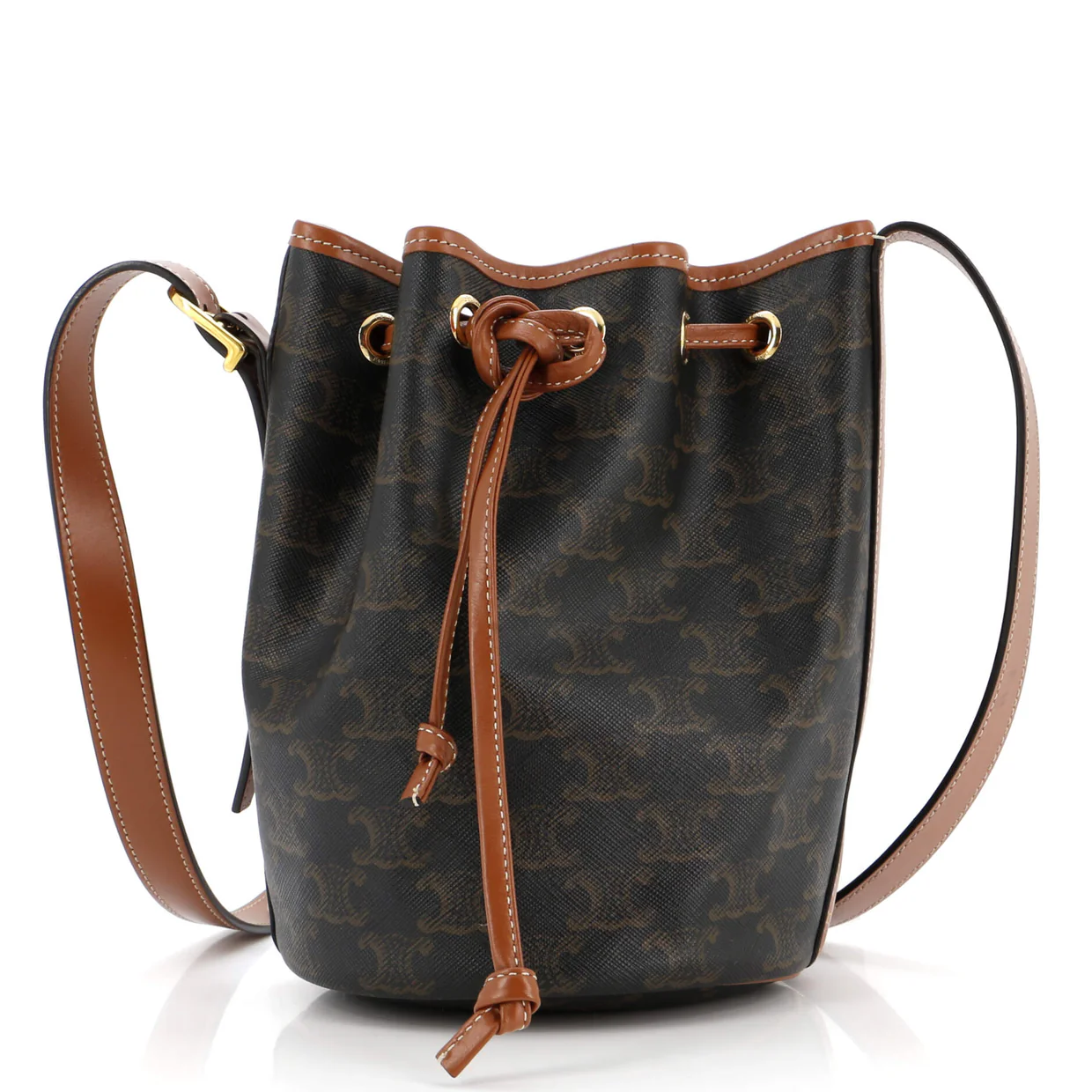 Drawstring Bucket Bag Triomphe Coated Canvas Small - Deep Luxury