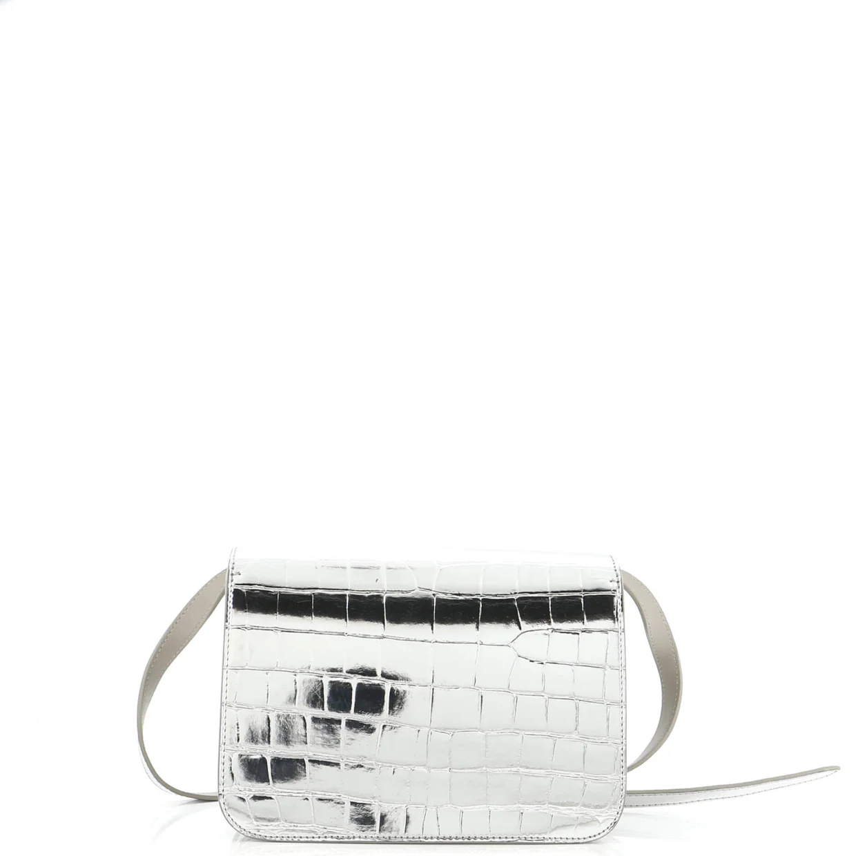 TB Flap Bag Embossed Metallic Leather Small - Deep Luxury