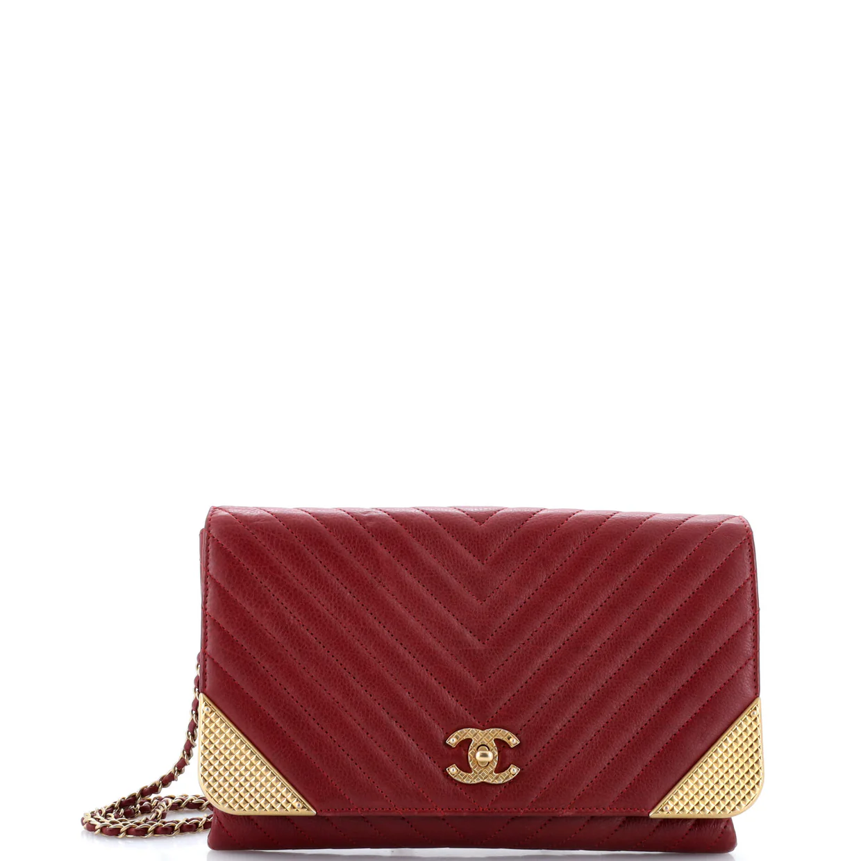 Rock The Corner Flap Clutch on Chain Chevron Calfskin - Deep Luxury