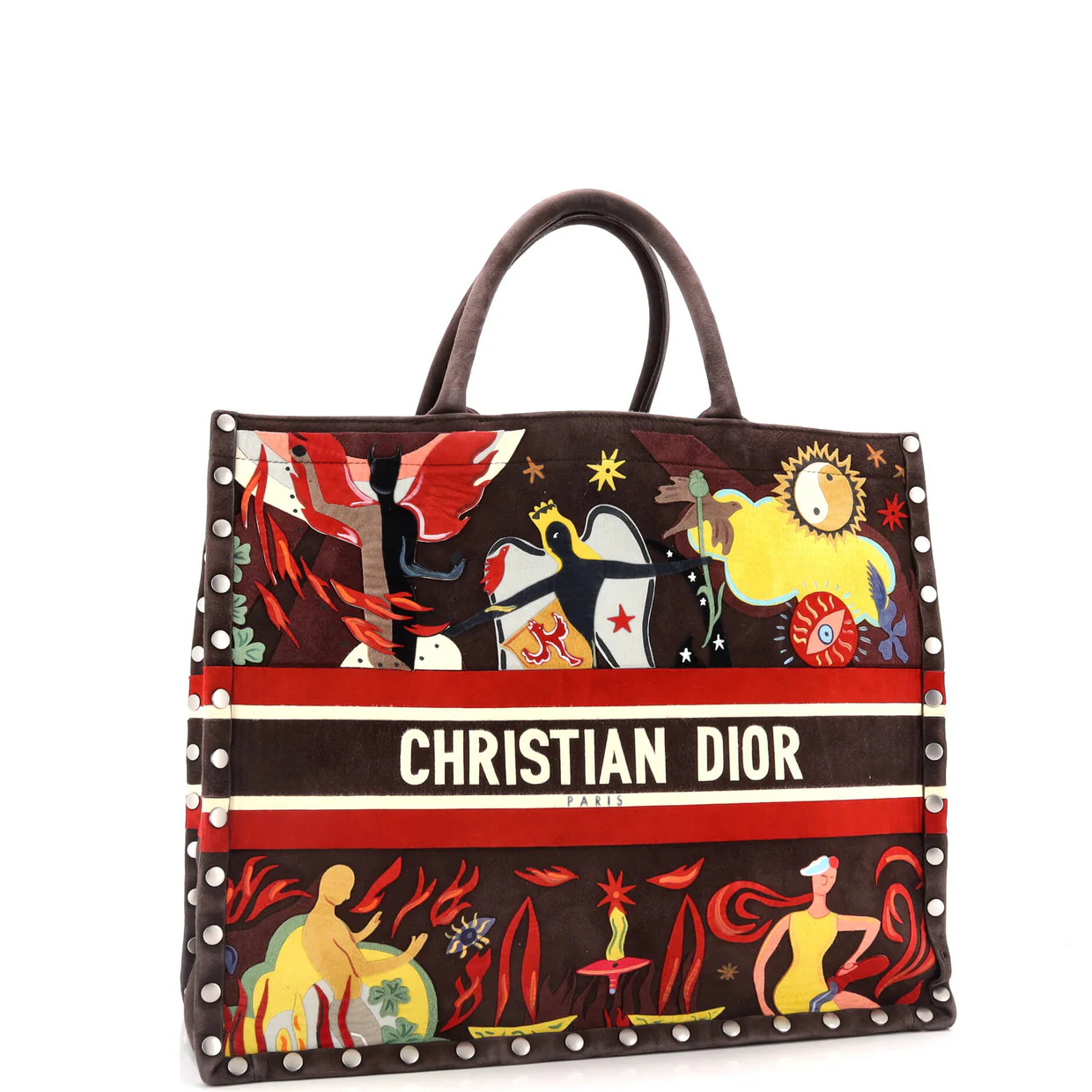 Book Tote Multicolor Studded Suede Large - Deep Luxury