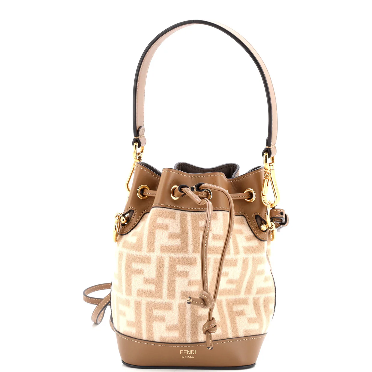 Mon Tresor Bucket Bag Zucca Wool with Leather Mini - Deep Luxury