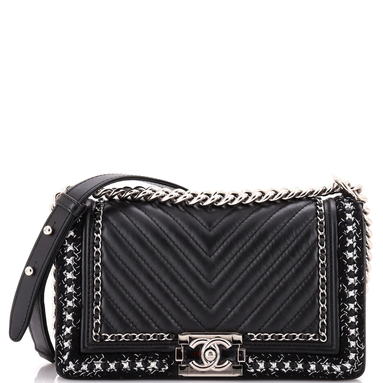 Jacket Boy Flap Bag Chevron Calfskin with Tweed Old Medium - Deep Luxury