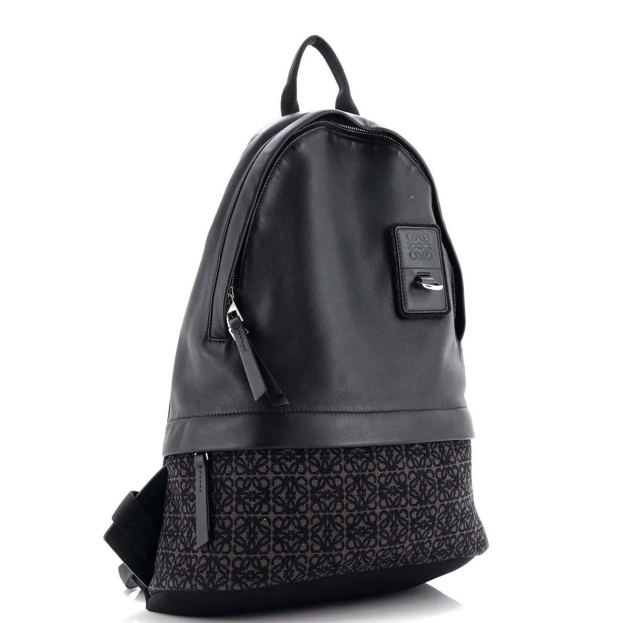 Round Slim Backpack Leather and Anagram Jacquard - Deep Luxury