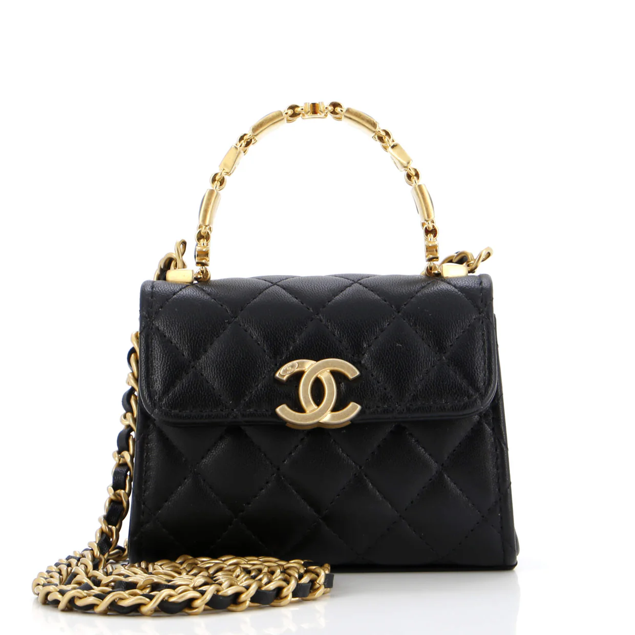 Coco Enamel Top Handle Flap Bag Quilted Lambskin Small - Deep Luxury