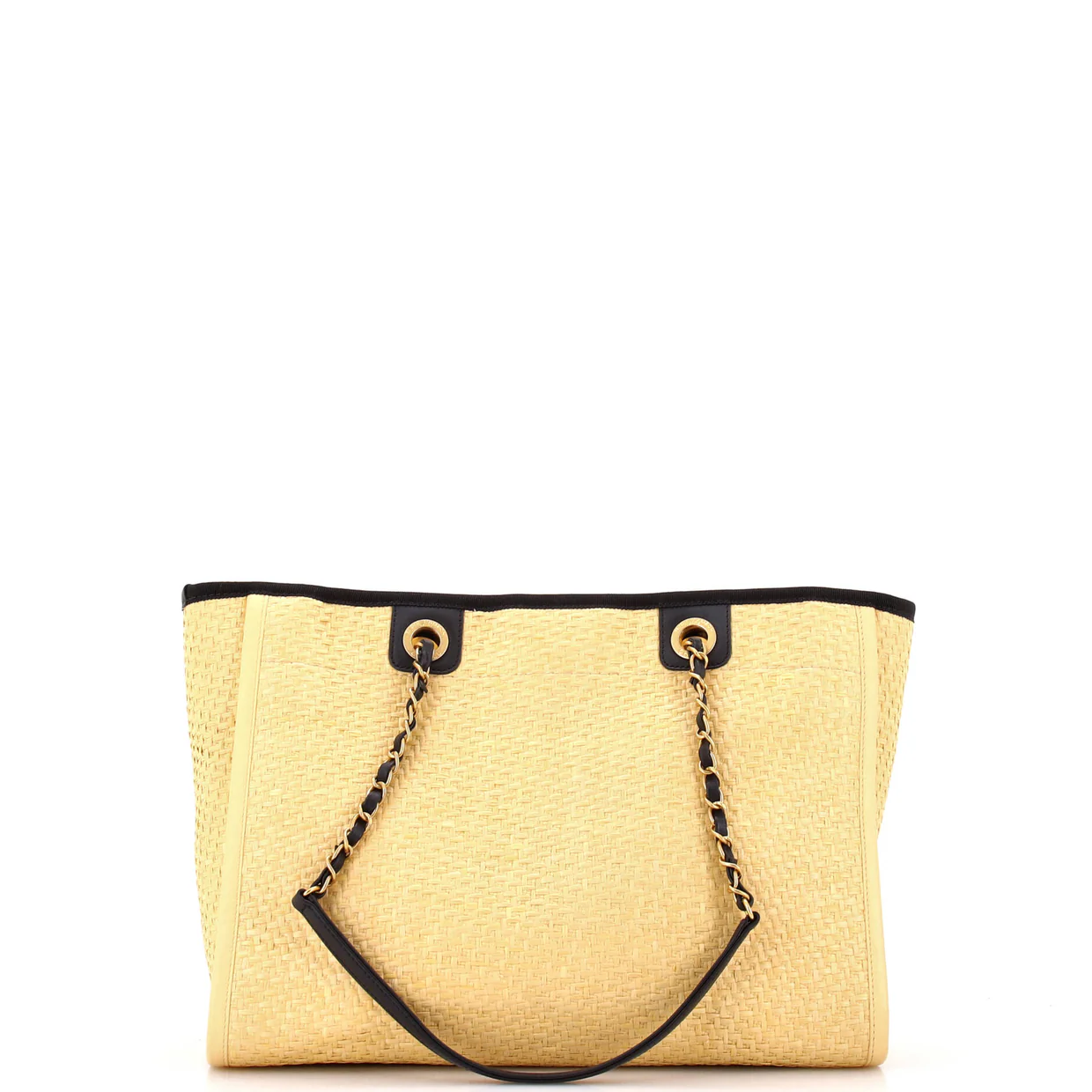 Deauville Tote Straw with Chain Detail Small - Deep Luxury
