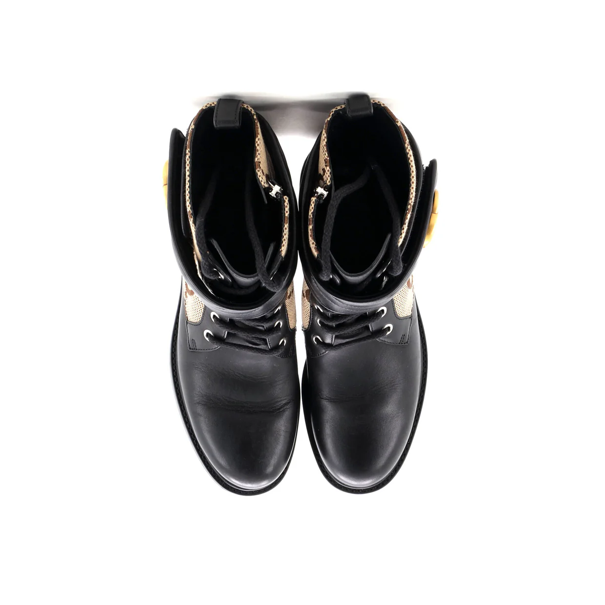 Women's GG Marmont Lace Up Ankle Boots Jumbo GG Canvas and Leather - Deep Luxury