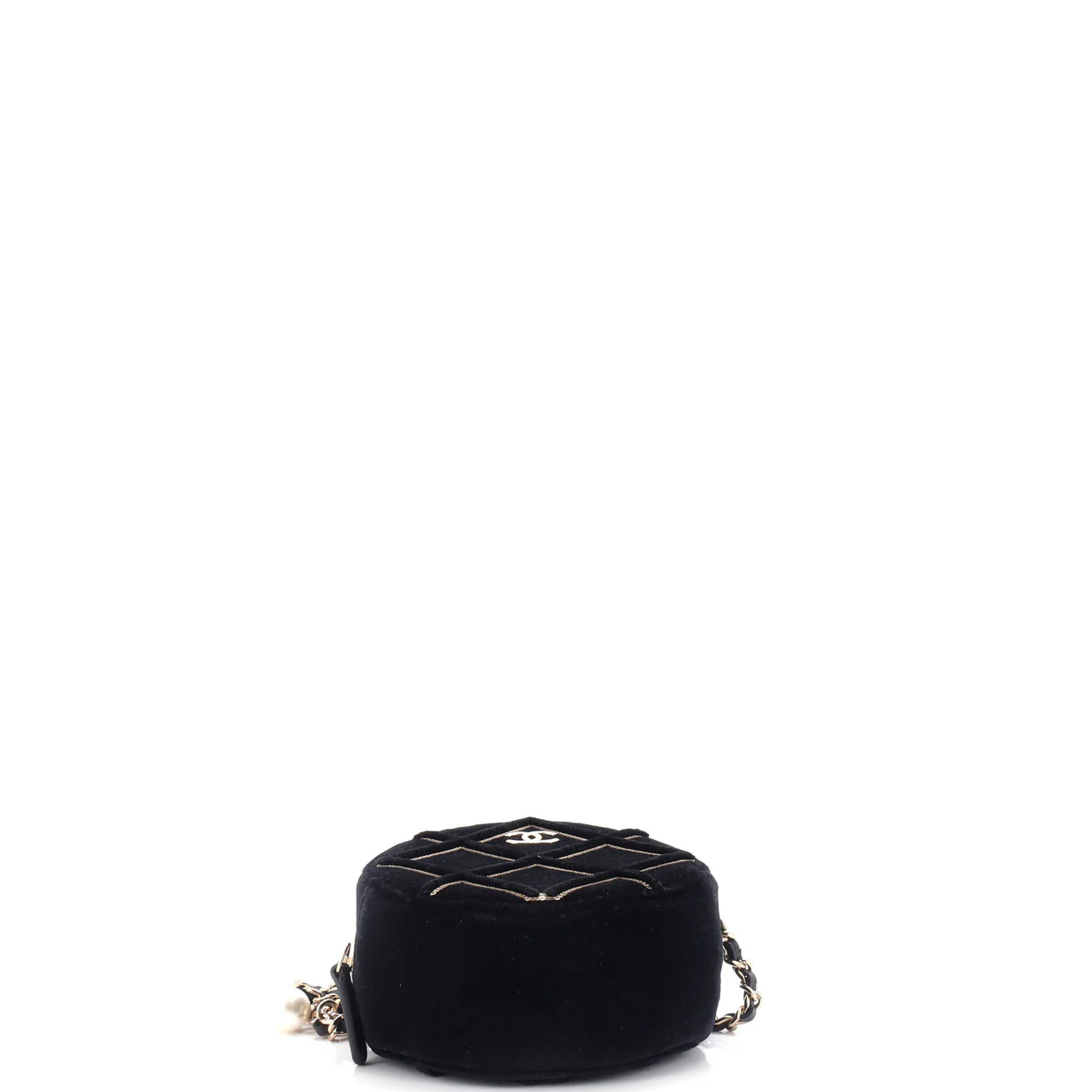 Round Clutch with Chain Quilted Velvet with Sequins - Deep Luxury
