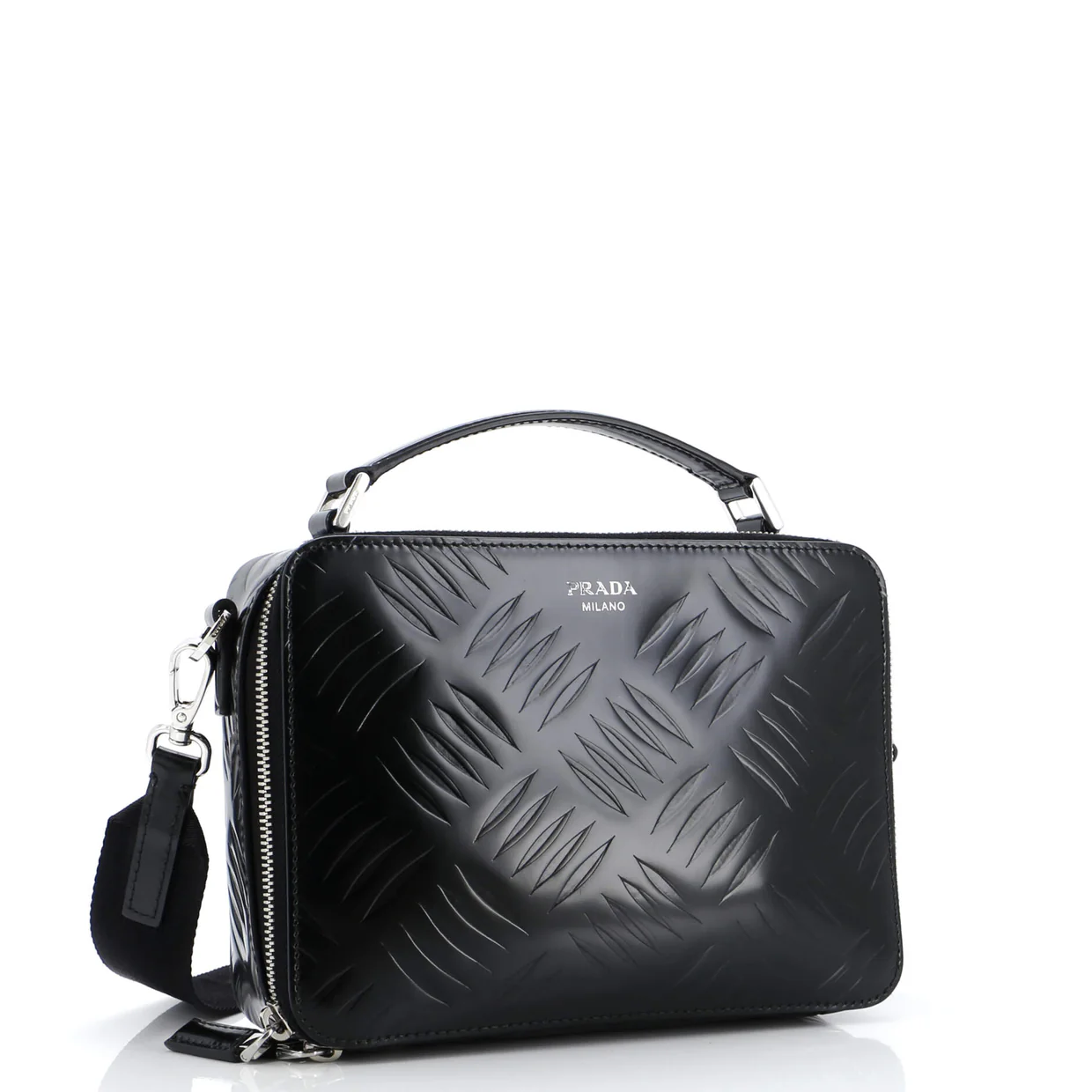 Brique Crossbody Bag Embossed Brushed Leather Medium - Deep Luxury