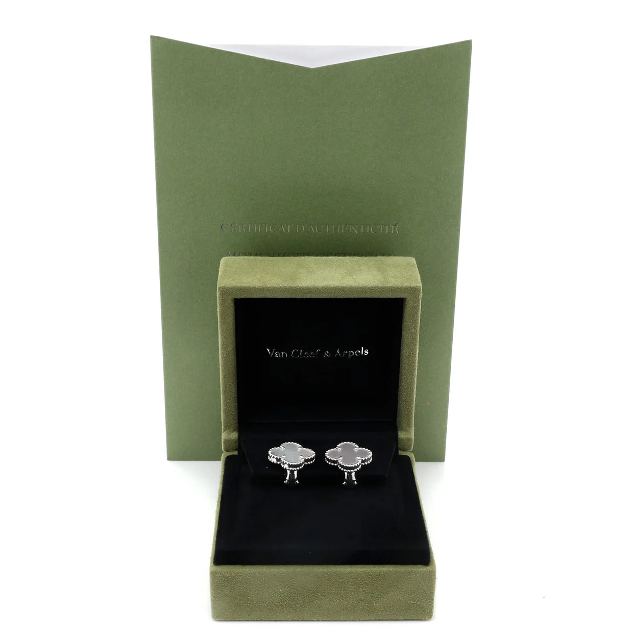 Vintage Alhambra Earrings 18K White Gold and Mother of Pearl - Deep Luxury