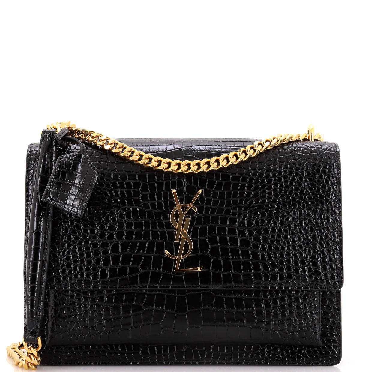 Sunset Crossbody Bag Crocodile Embossed Leather Large - Deep Luxury