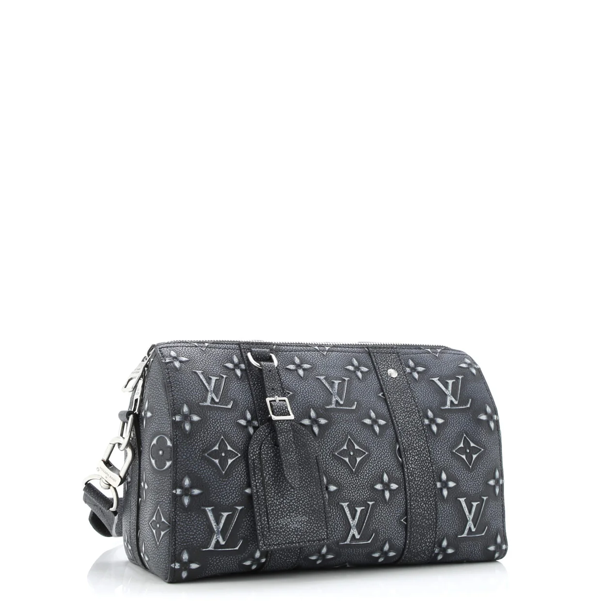 City Keepall Bag Faded Monogram Debossed Leather - Deep Luxury