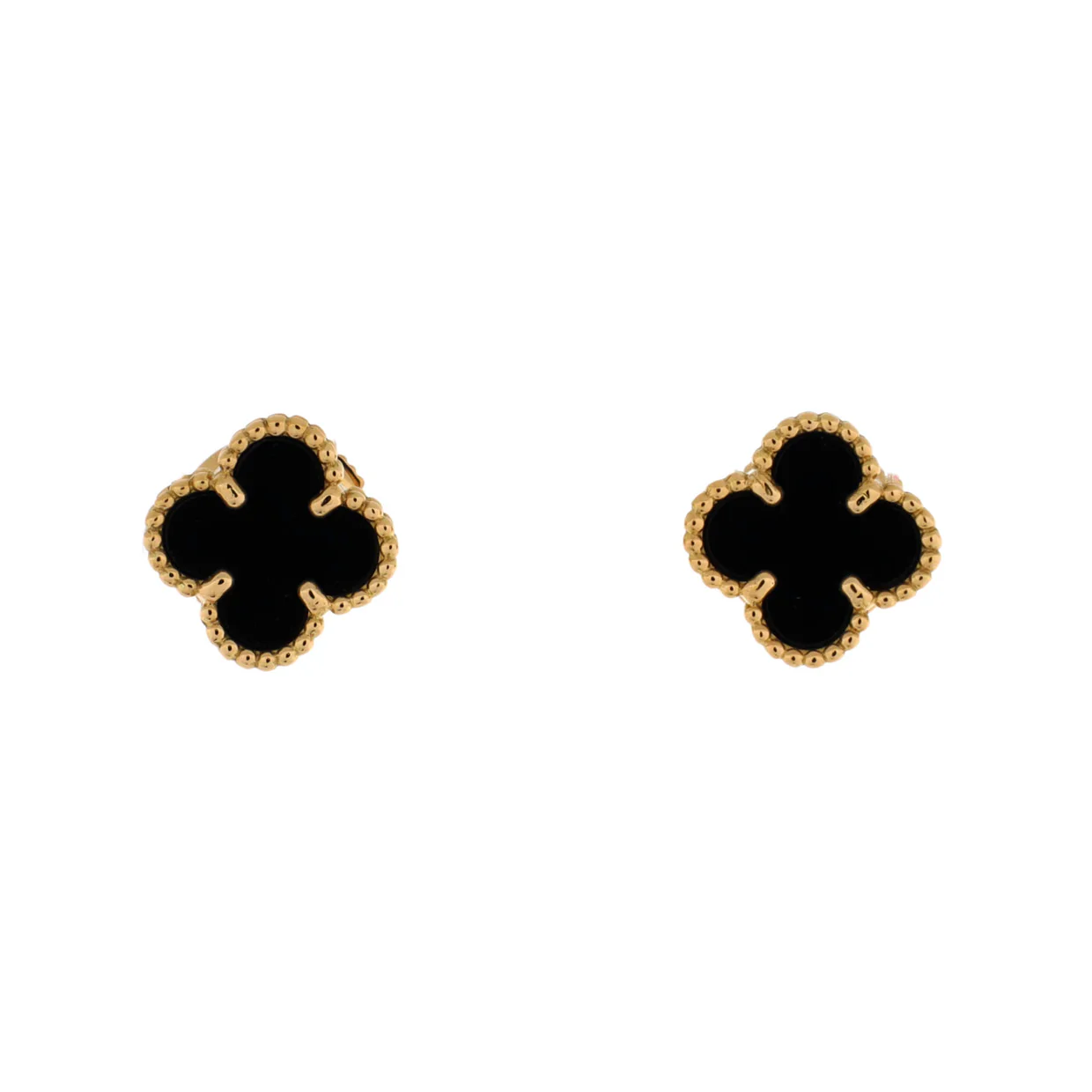 Sweet Alhambra Stud Earrings 18K Yellow Gold and Onyx - Deep Luxury