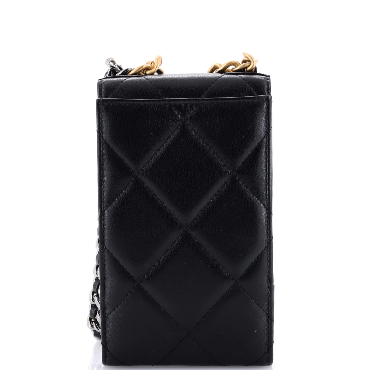 19 Vertical Phone Holder with Chain Quilted Lambskin - Deep Luxury