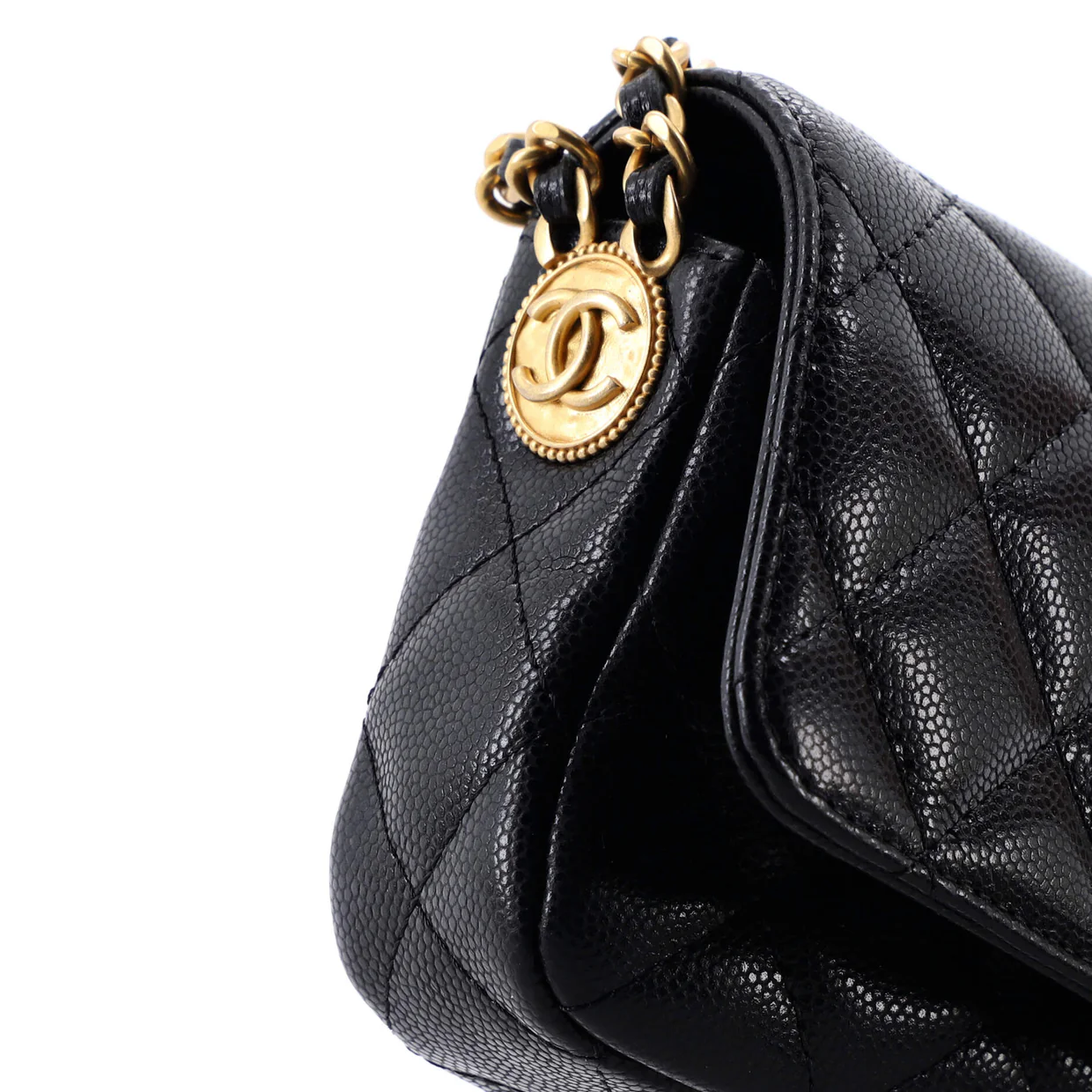 Twist Your Buttons Flap Clutch with Chain Quilted Caviar - Deep Luxury